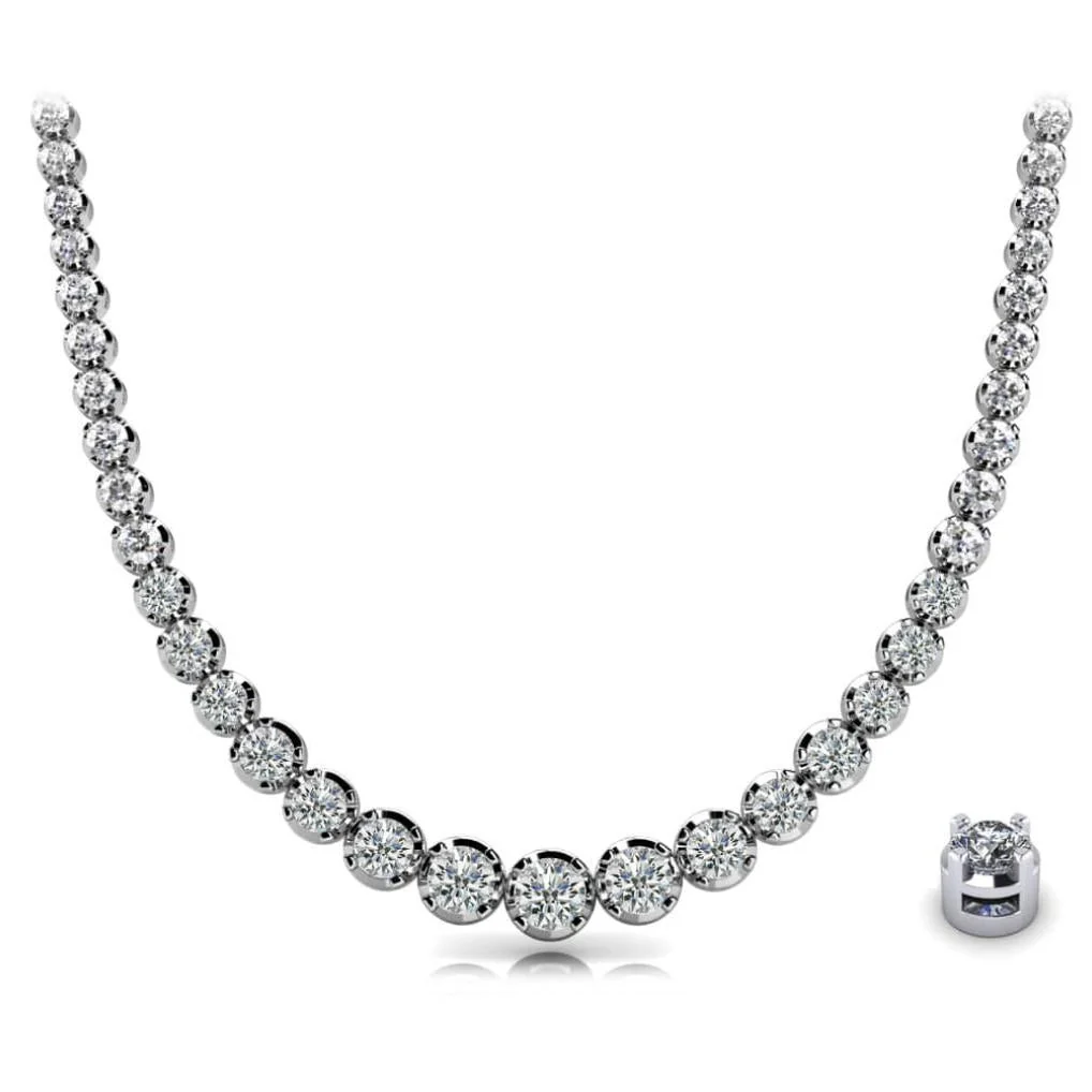 10 Carat Natural Diamond Graduated Tennis Necklace 18K White Gold 16.5 Inches - Image 3