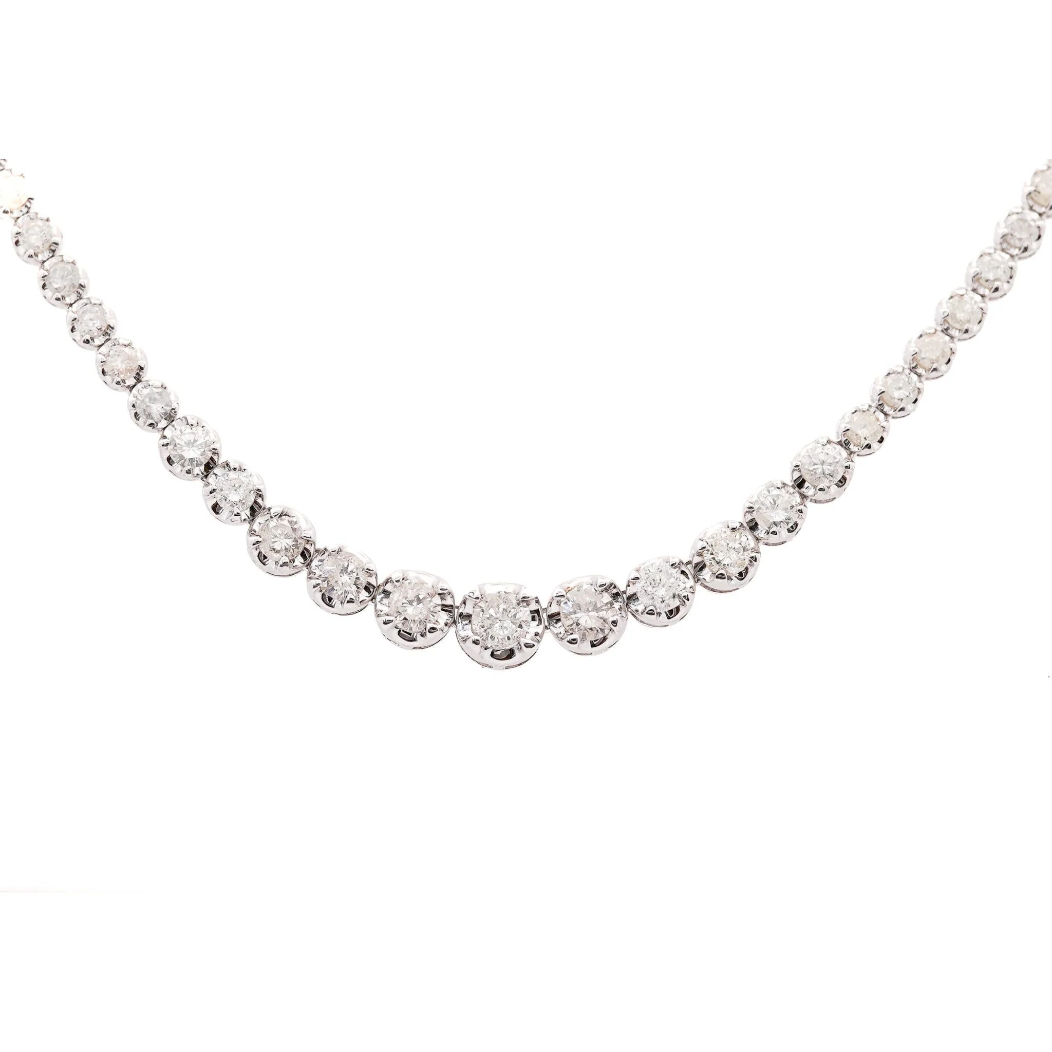 10 Carat Natural Diamond Graduated Tennis Necklace 18K White Gold 16.5 Inches - Image 4