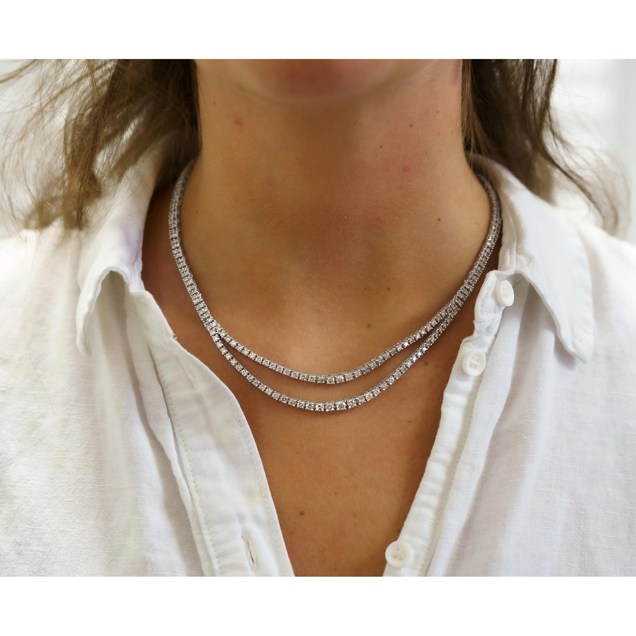 10 Carat Natural Diamond Two Strand Riviera Graduated Tennis Necklace Platinum - Image 2