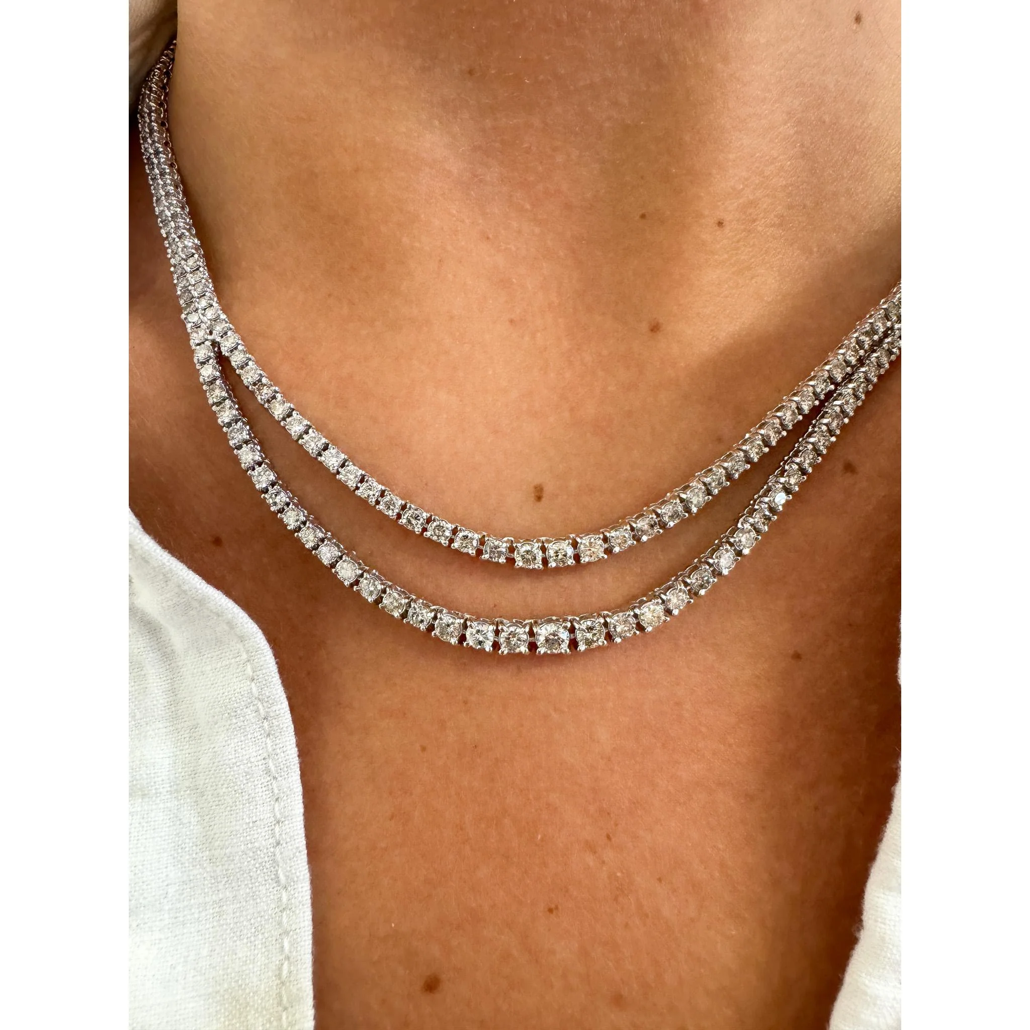 10 Carat Natural Diamond Two Strand Riviera Graduated Tennis Necklace Platinum - Image 5