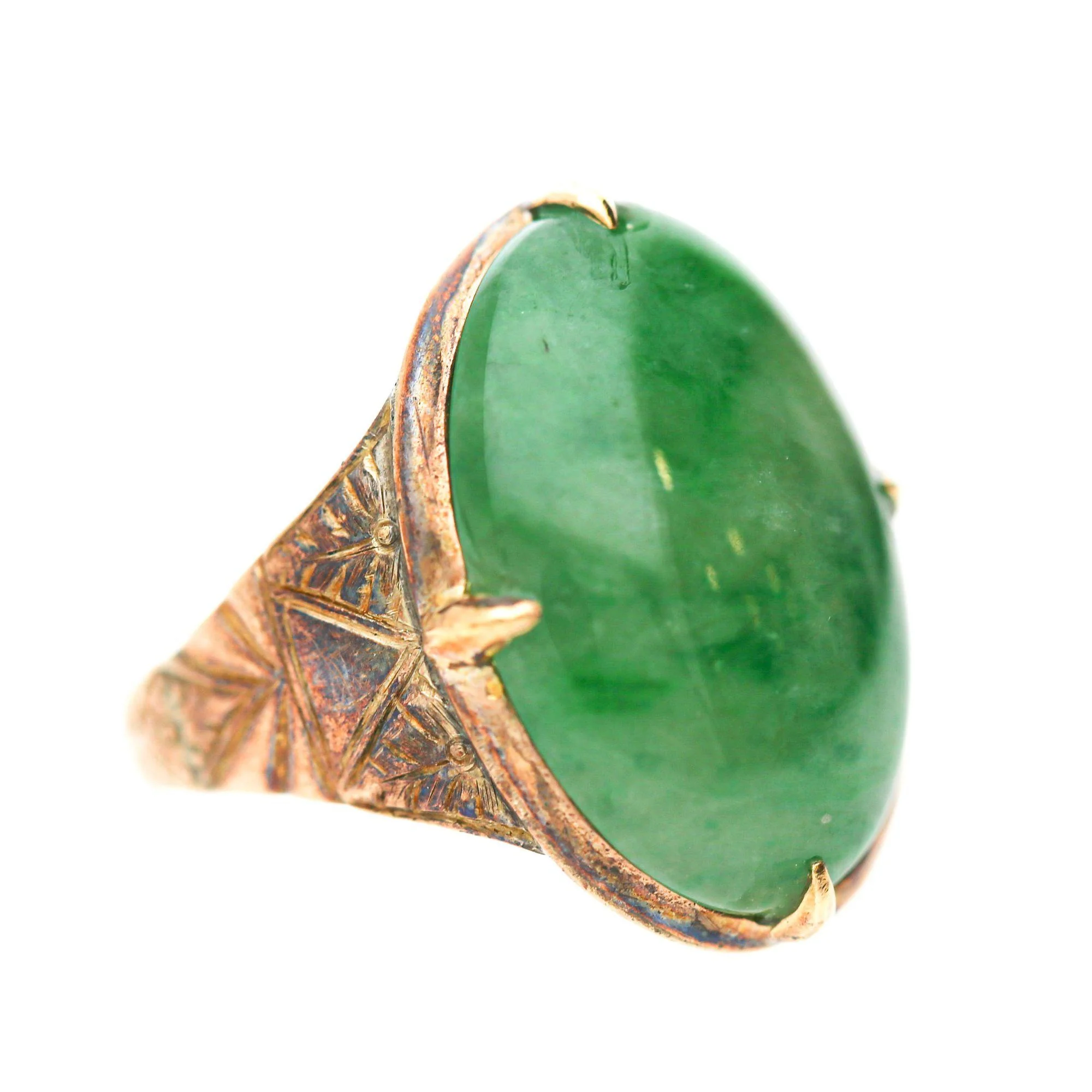 10 Carat Vintage Natural Jadeite Jade in Carved 18K Gold Oval Ring - Image 5