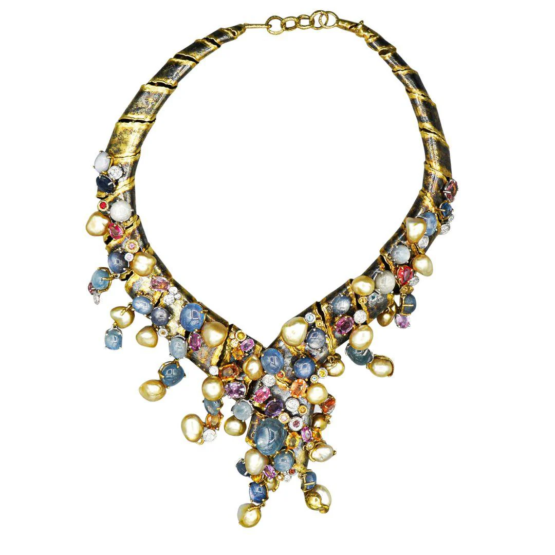100 Carat Mixed Multi-Gem Avant-Garde Statement Necklace in 18k Gold - Image 4
