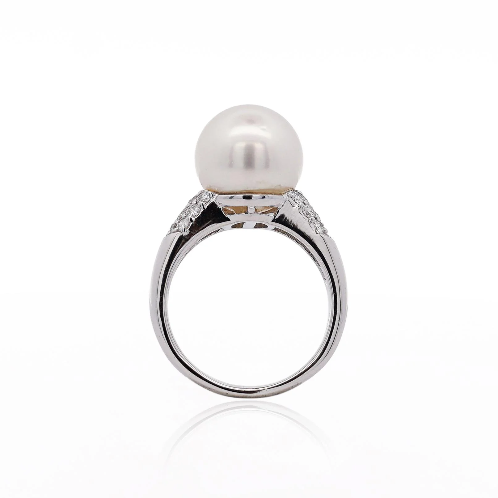 11.5mm White Pearl and Round Cut Diamond Accent Platinum Ring - Image 4