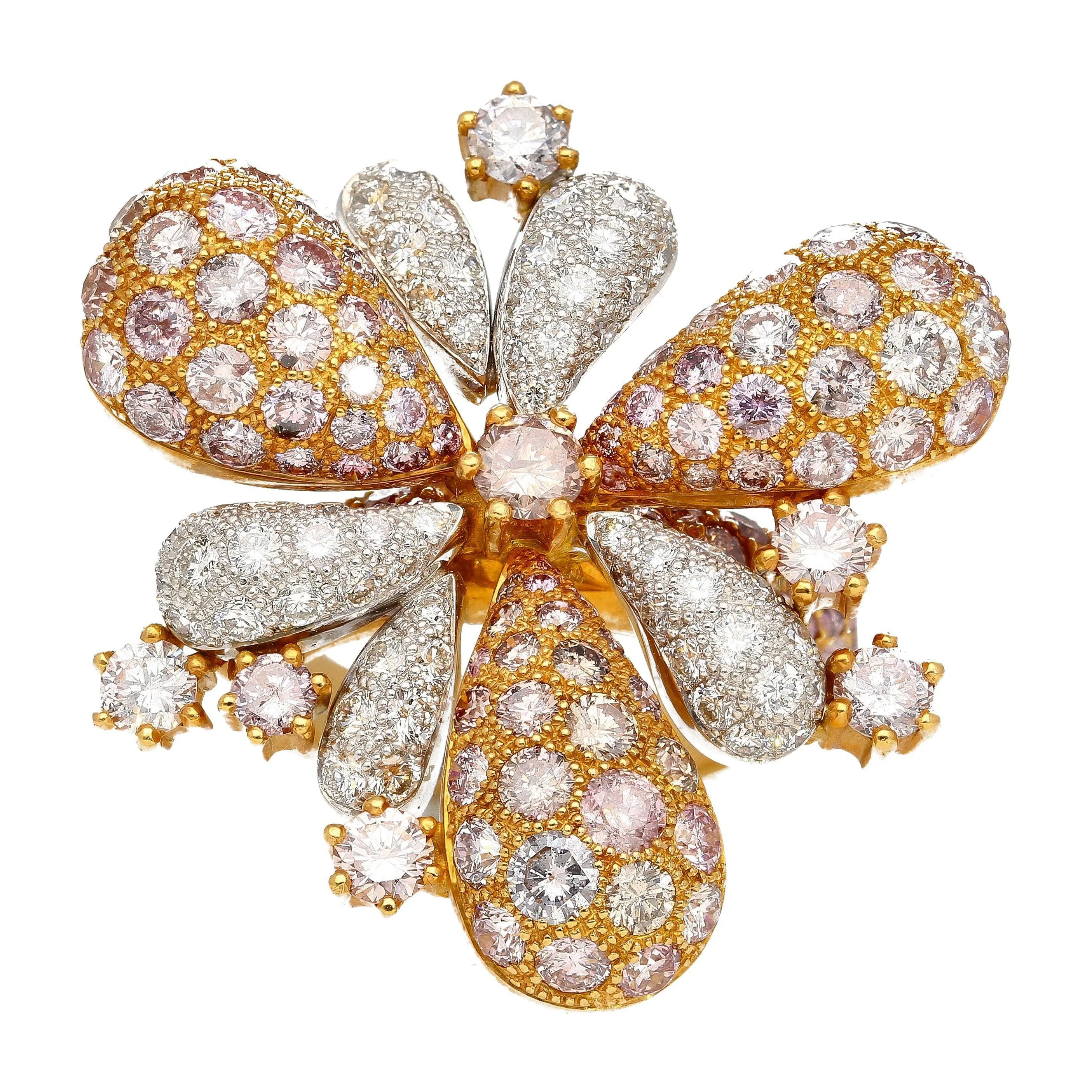 11.9 Carat Pink and White Diamond Pendant Necklace and Ring Flower Motif Jewelry Set in 18K Rose & White Gold - Image 2