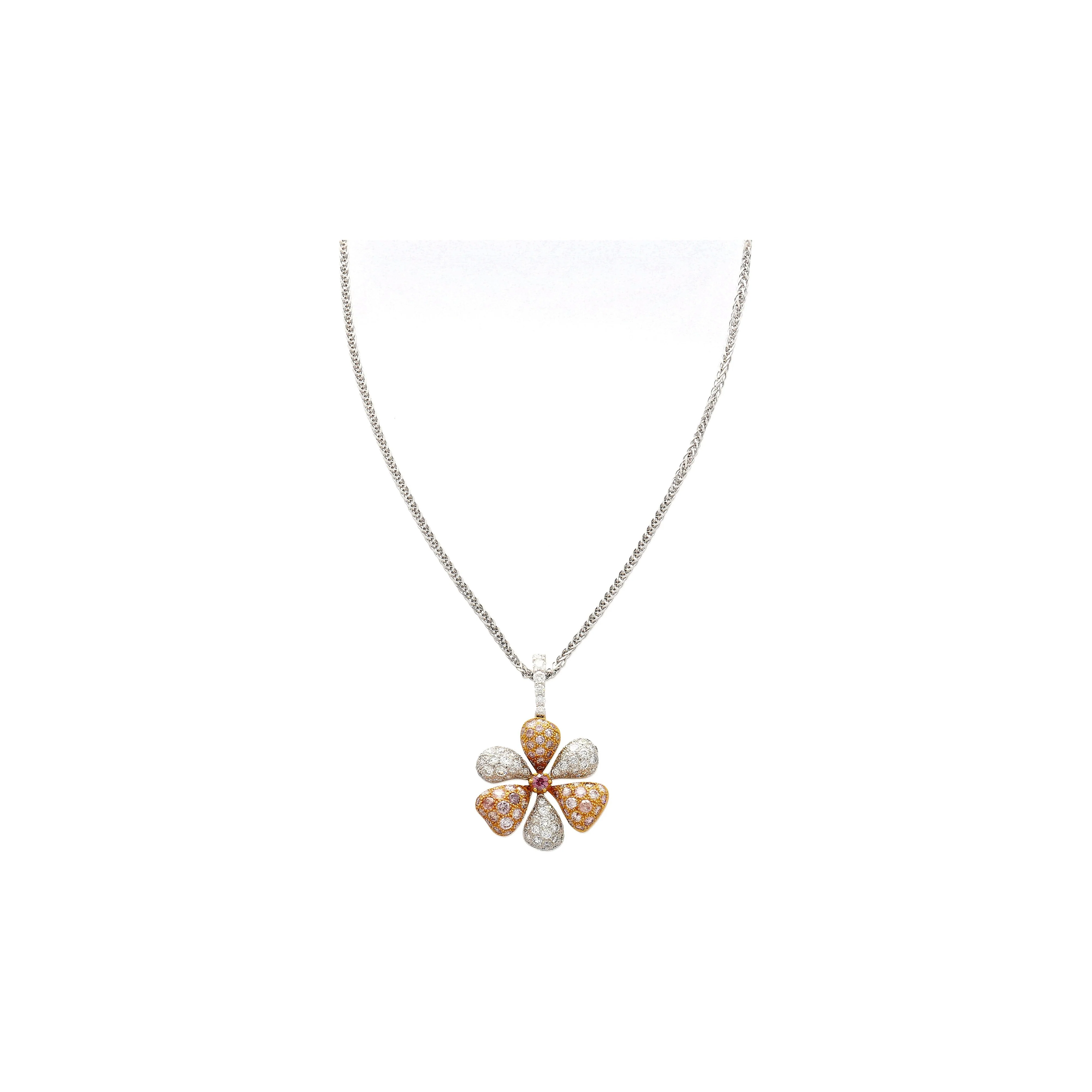 11.9 Carat Pink and White Diamond Pendant Necklace and Ring Flower Motif Jewelry Set in 18K Rose & White Gold - Image 5