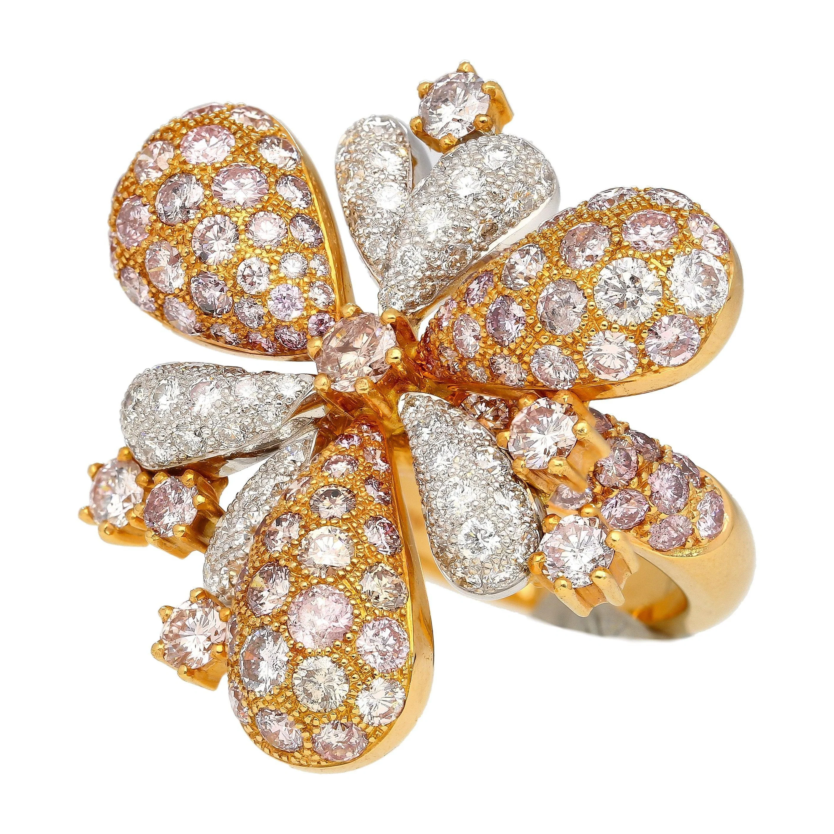 11.9 Carat Pink and White Diamond Pendant Necklace and Ring Flower Motif Jewelry Set in 18K Rose & White Gold - Image 8