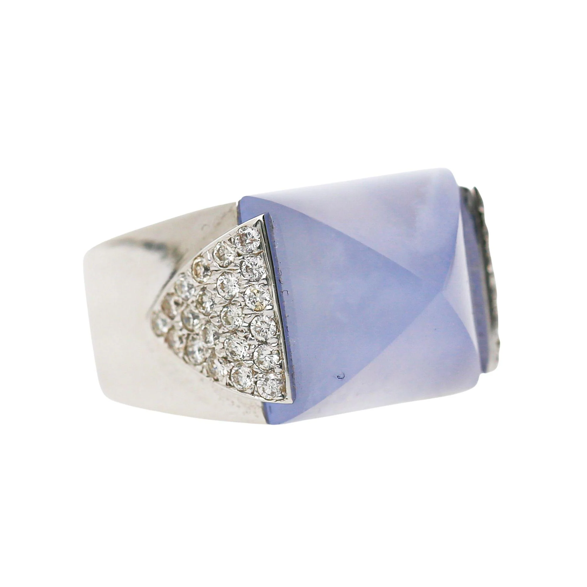 11.97 Carat Sugarloaf Lavender Blue Chalcedony 18K White Gold Ring - Image 3