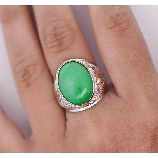 11 Carat Grade A Jadeite Jade Fei Cui Bezel Set Unisex Solitaire Ring - Image 2