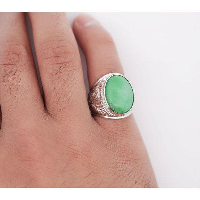 11 Carat Grade A Jadeite Jade Fei Cui Bezel Set Unisex Solitaire Ring - Image 6