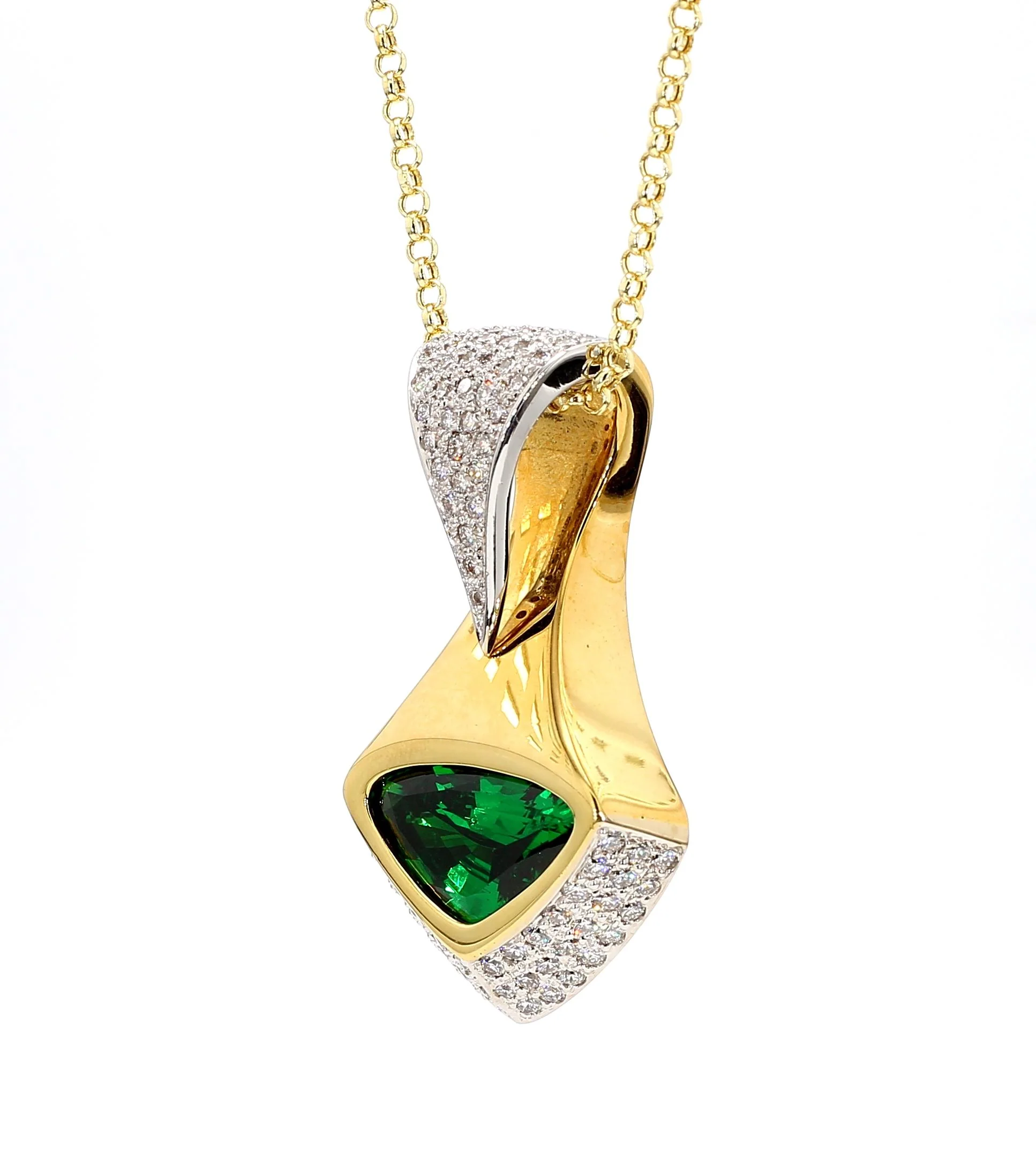 Important 11 Carat Vivid Green Tsavorite 18K Gold Pendant Necklace - Image 2