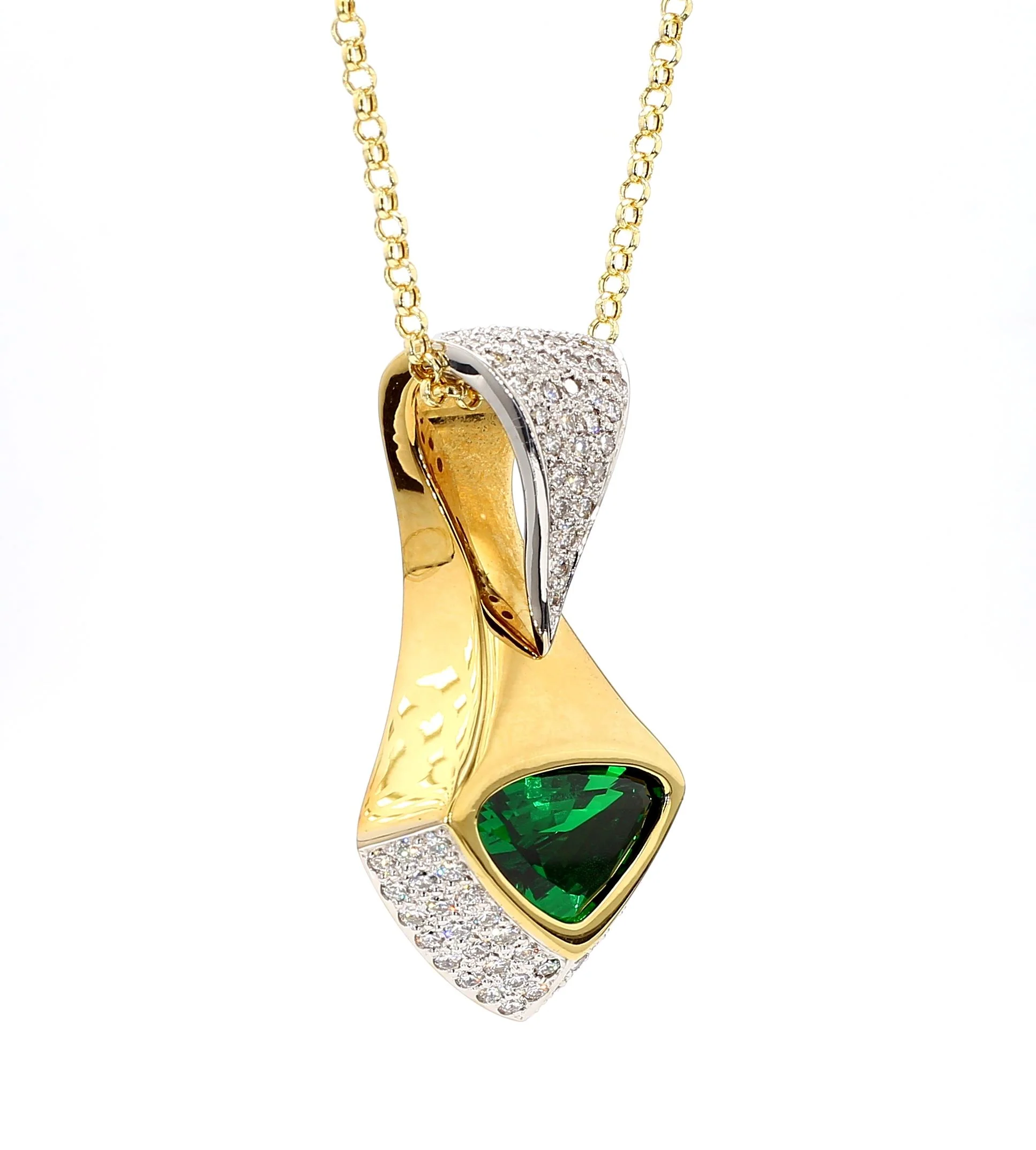 Important 11 Carat Vivid Green Tsavorite 18K Gold Pendant Necklace - Image 6