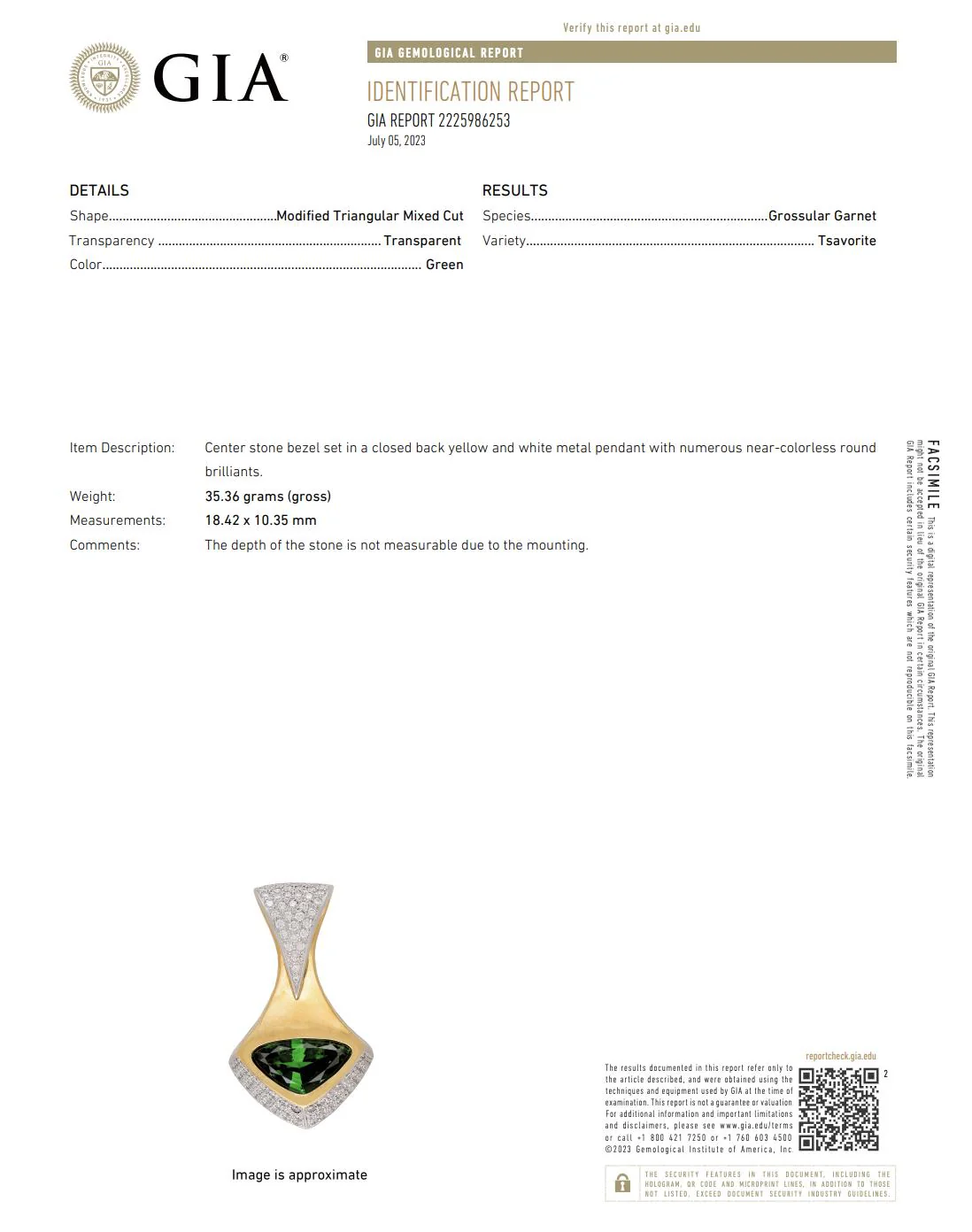 Important 11 Carat Vivid Green Tsavorite 18K Gold Pendant Necklace - Image 9