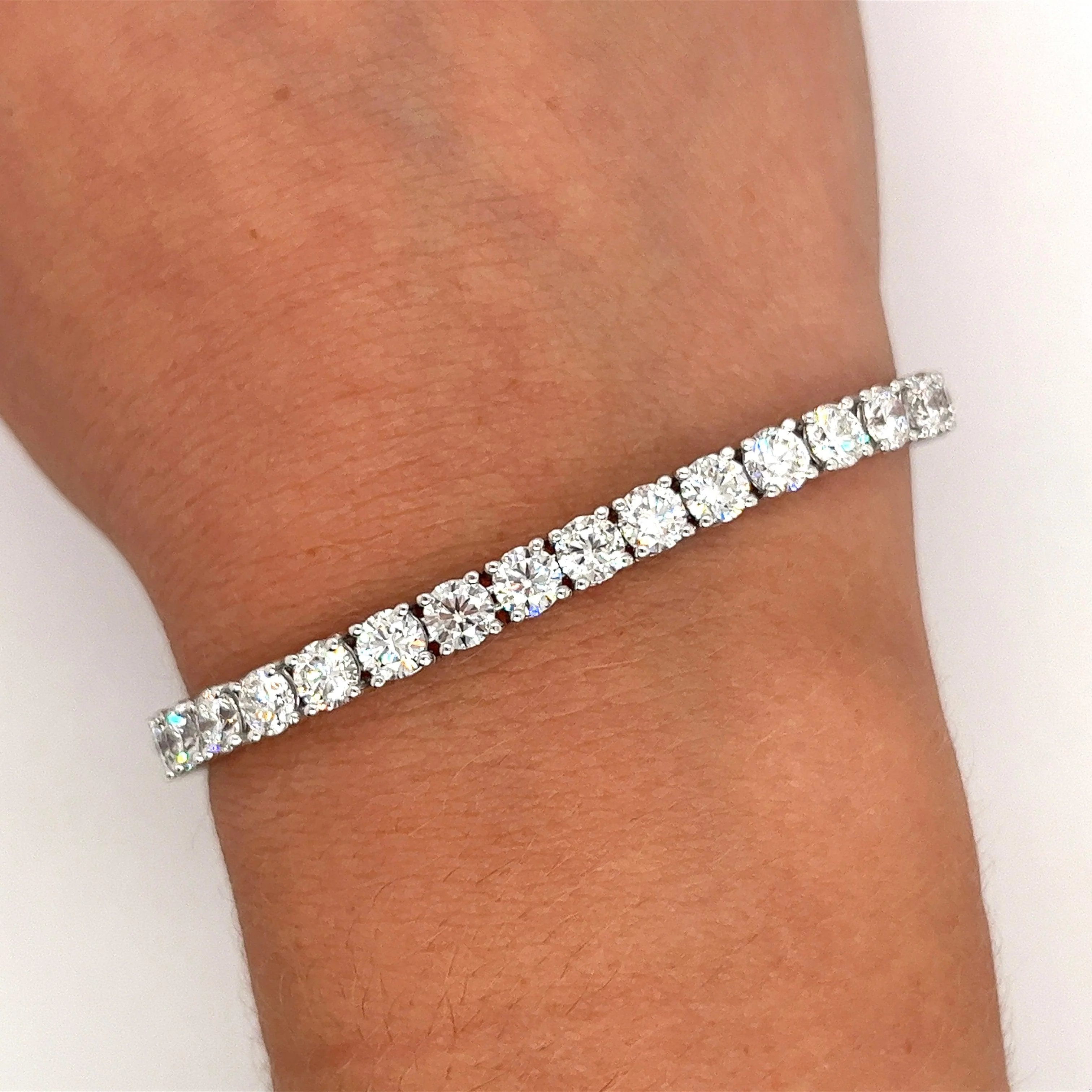 12.47 Carat Round Cut Lab Grown Diamond Tennis Bracelet in 18K White Gold - Image 6