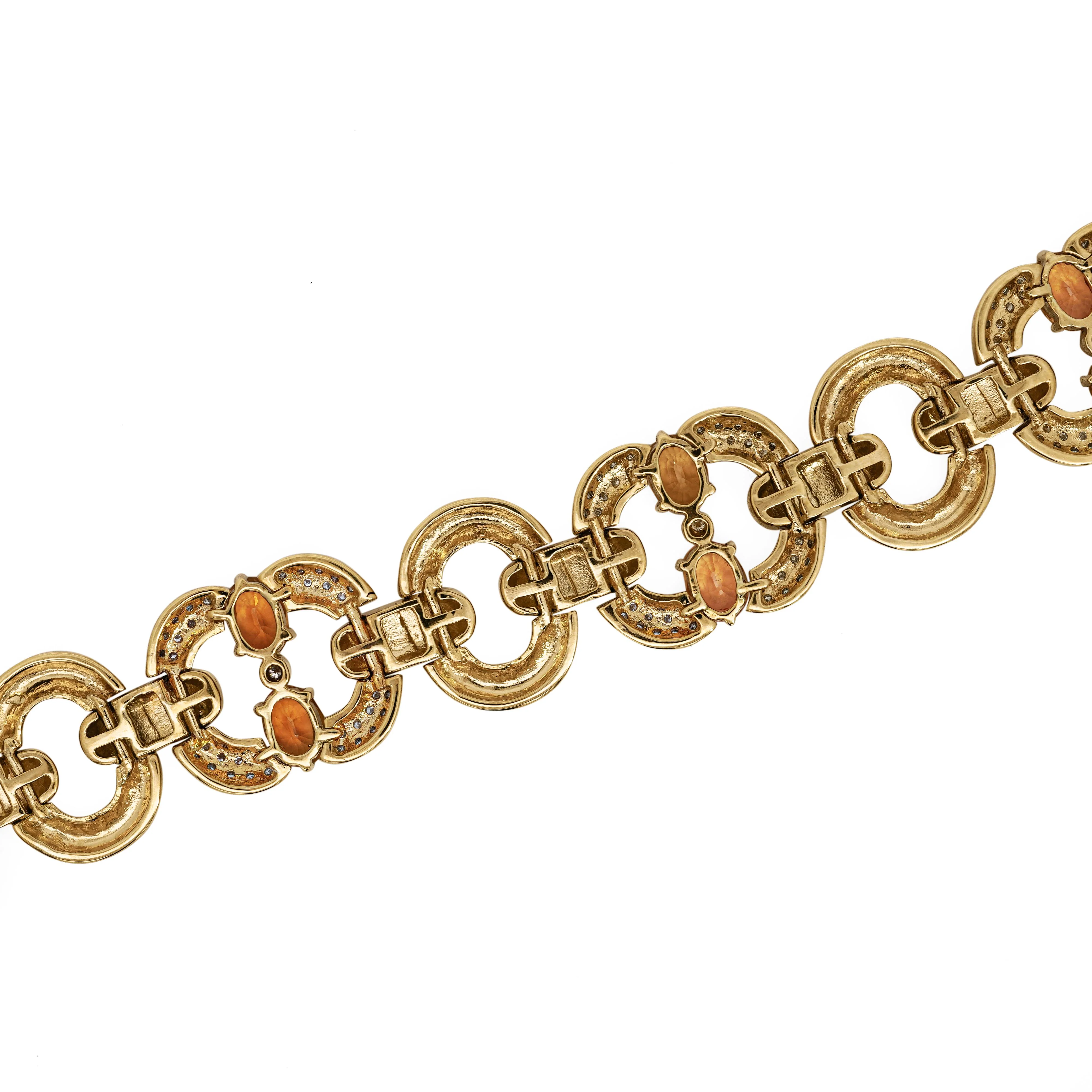 12.75 Carat Oval Spessartine Garnet & Diamond 18K Gold Wide Oval Link Bracelet - Image 4