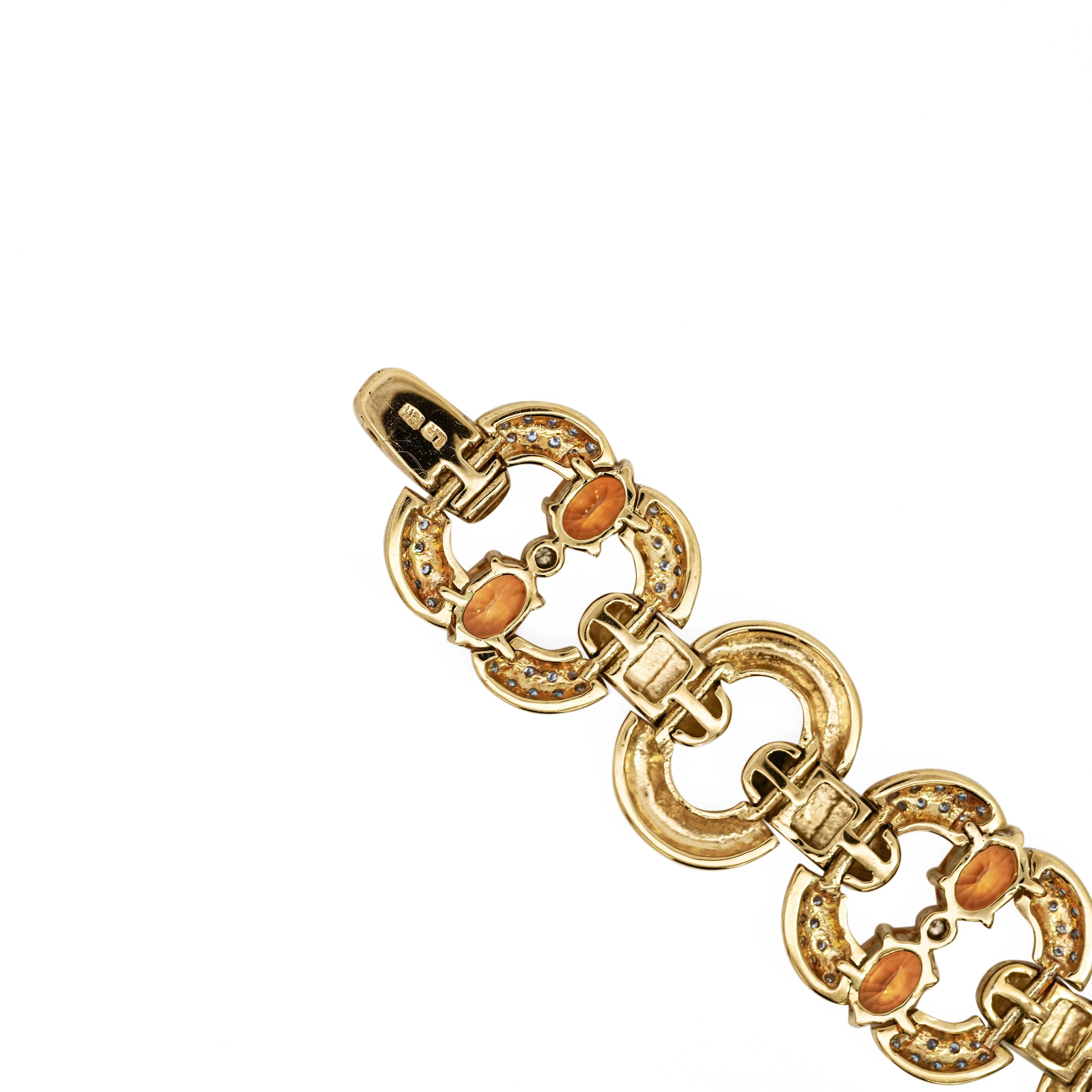 12.75 Carat Oval Spessartine Garnet & Diamond 18K Gold Wide Oval Link Bracelet - Image 5