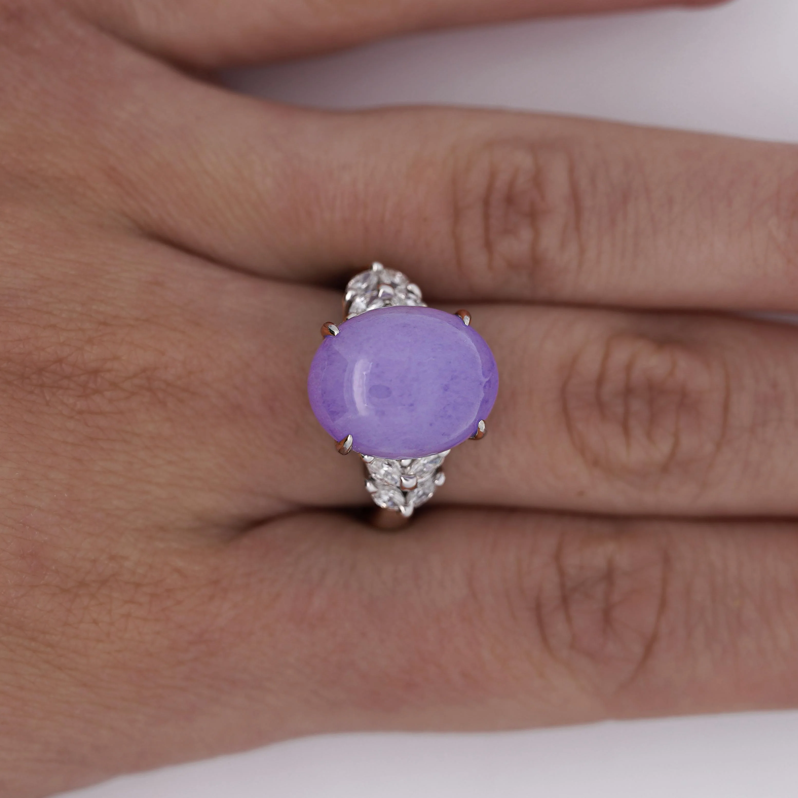 12.86 Carat Lavender A Jade & Diamond Platinum Cocktail Ring - Image 5