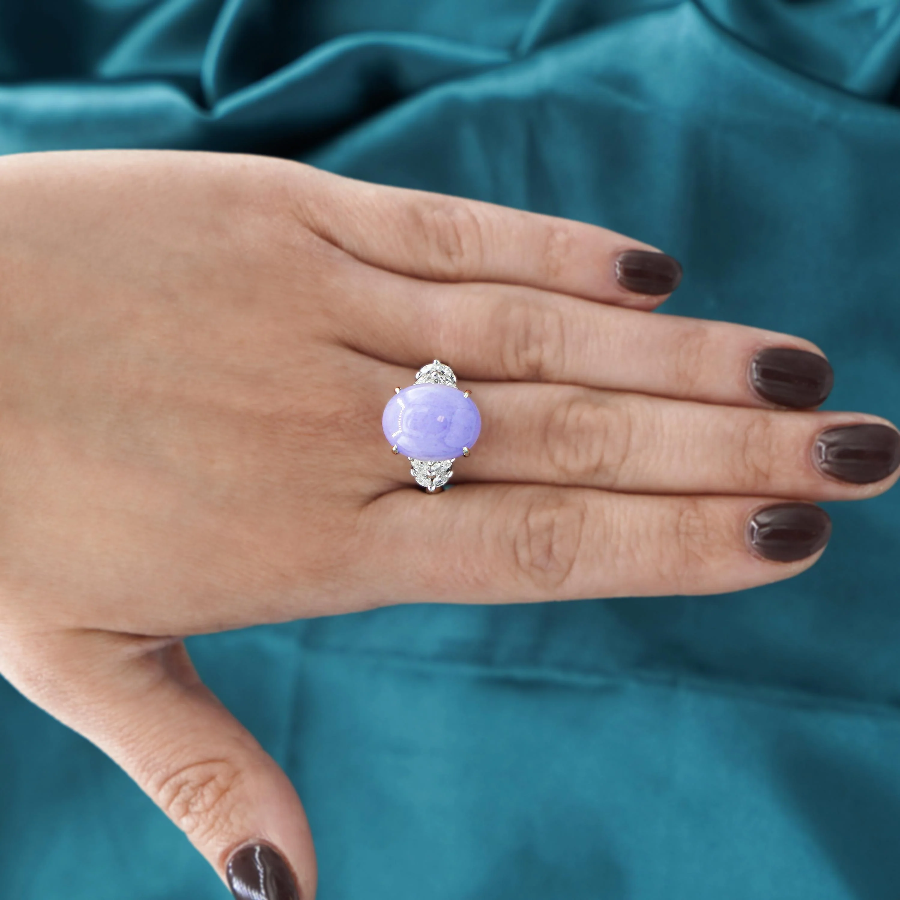 12.86 Carat Lavender A Jade & Diamond Platinum Cocktail Ring - Image 6