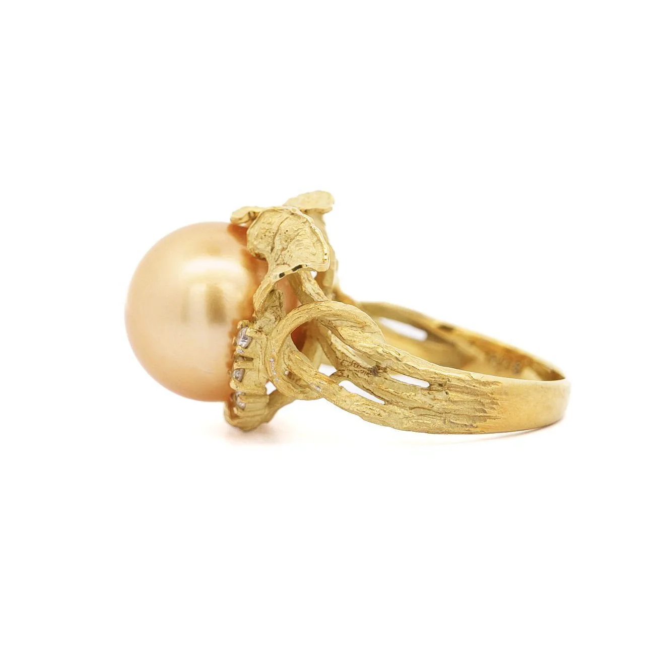 12.8mm Golden South Sea Pearl and Round Cut Diamonds Ring in 18k Yellow Gold - Image 3