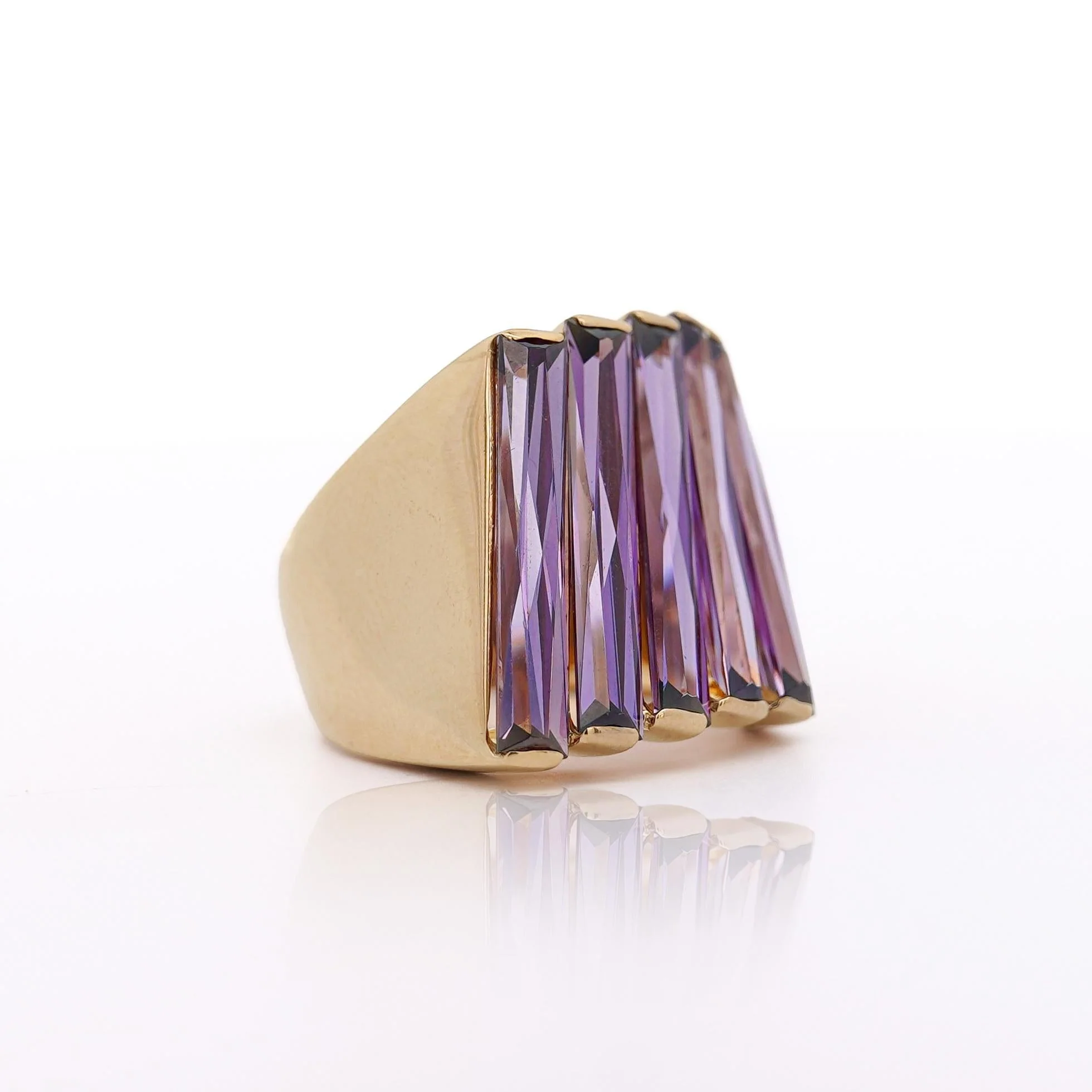12 Carat Baguette Cut Amethyst 18K Gold Italian Cocktail Ring - Image 5
