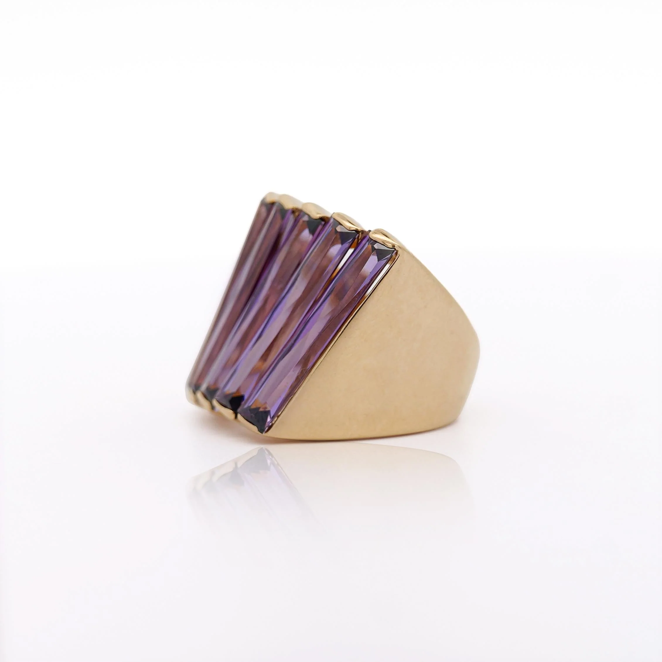 12 Carat Baguette Cut Amethyst 18K Gold Italian Cocktail Ring - Image 6