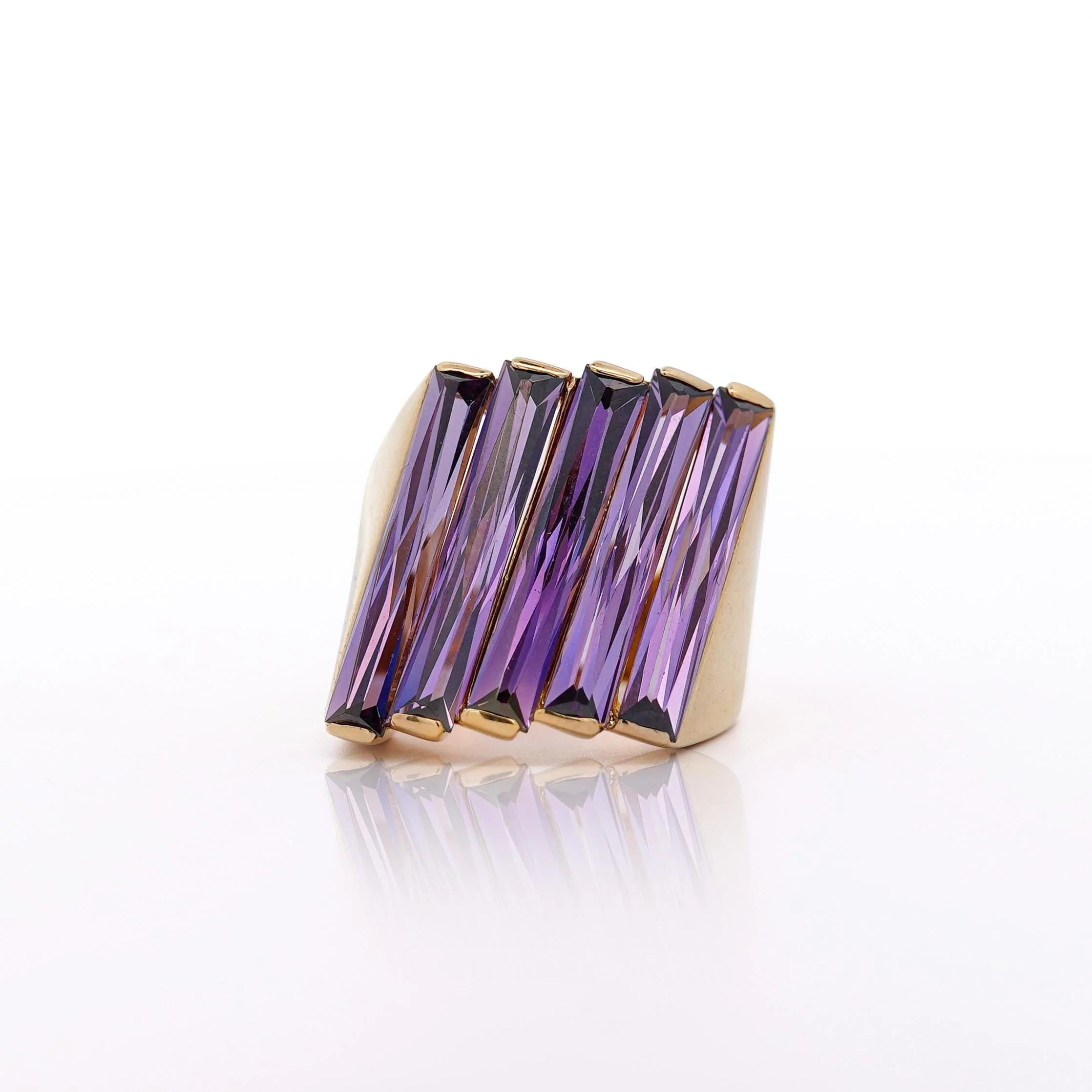 12 Carat Baguette Cut Amethyst 18K Gold Italian Cocktail Ring - Image 8