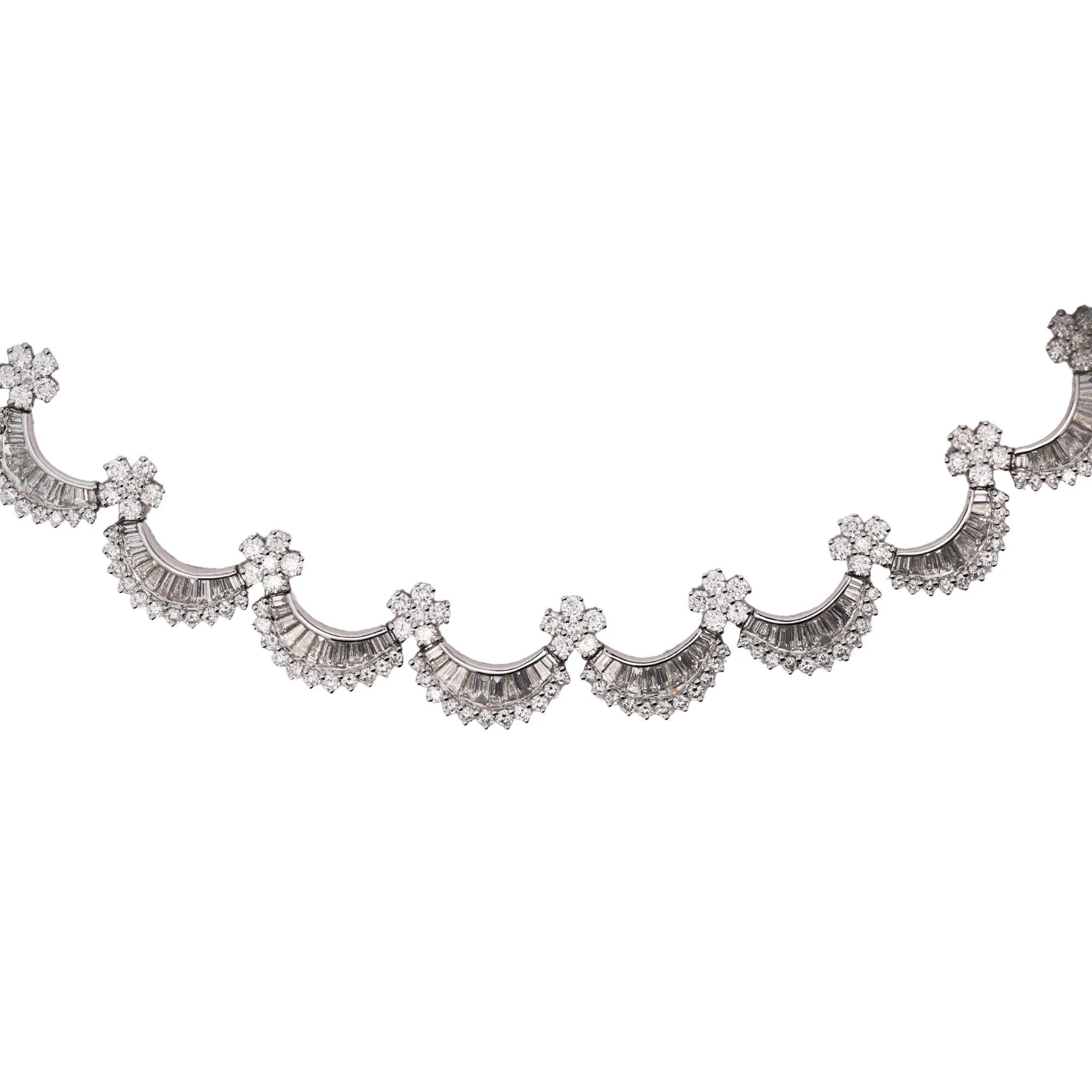 12 Carat Baguette Round Cut Diamond Floral Fan 18K White Gold Choker Necklace - Image 2