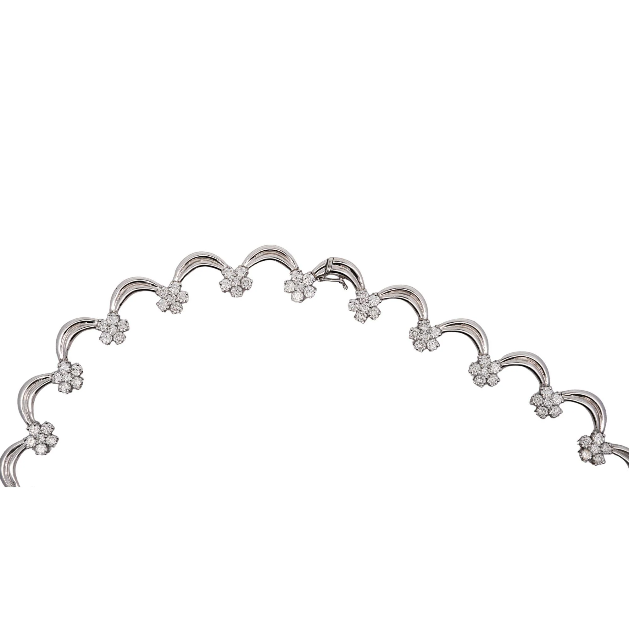 12 Carat Baguette Round Cut Diamond Floral Fan 18K White Gold Choker Necklace - Image 3