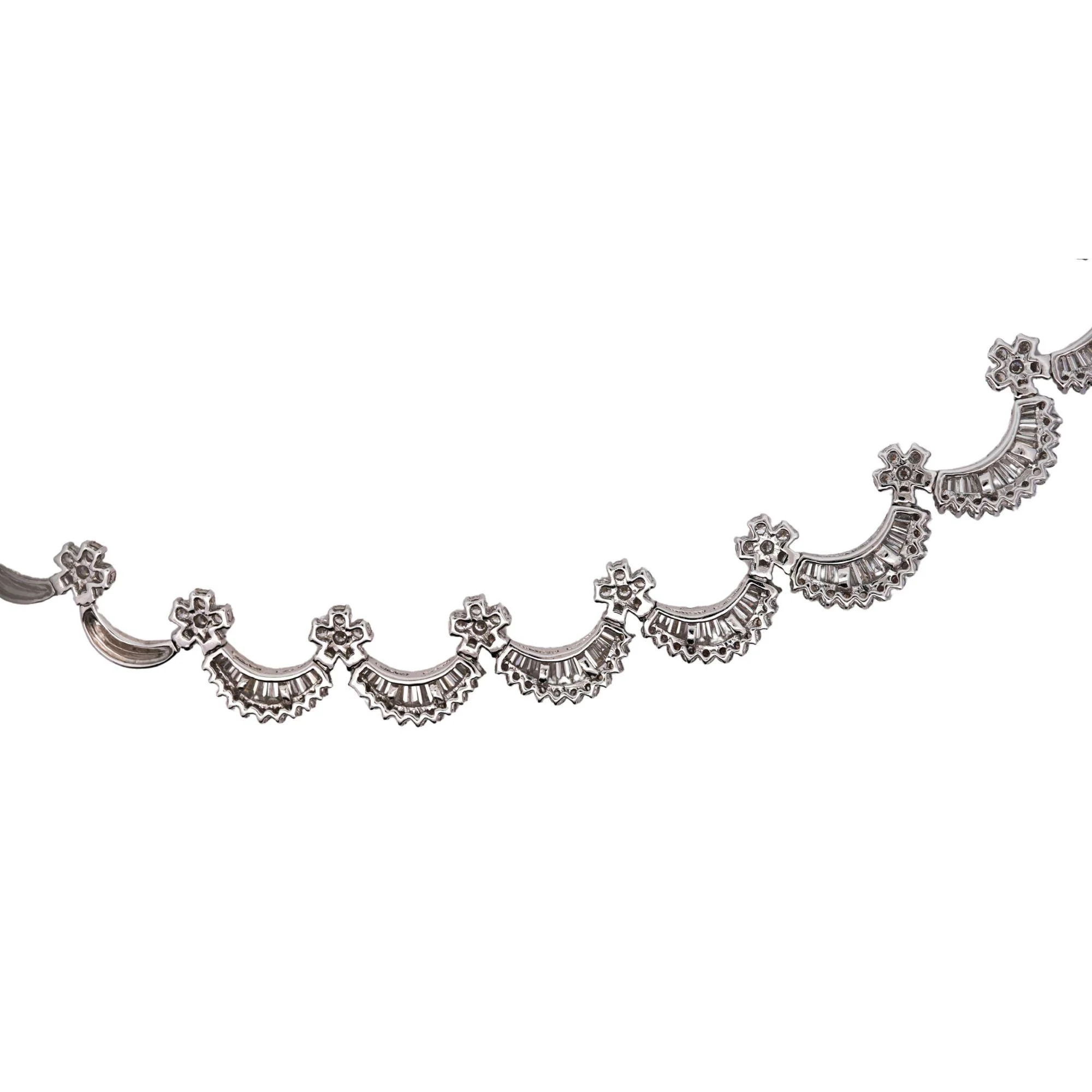 12 Carat Baguette Round Cut Diamond Floral Fan 18K White Gold Choker Necklace - Image 4