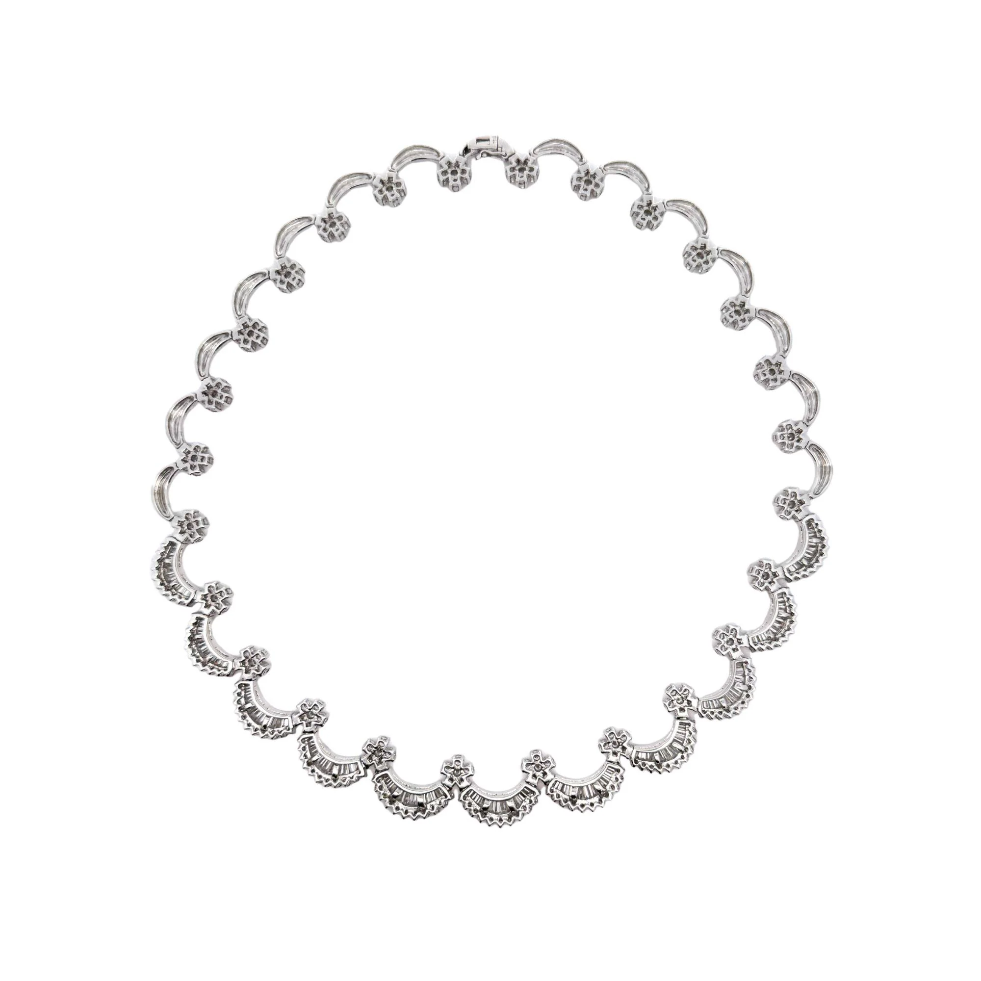 12 Carat Baguette Round Cut Diamond Floral Fan 18K White Gold Choker Necklace - Image 5