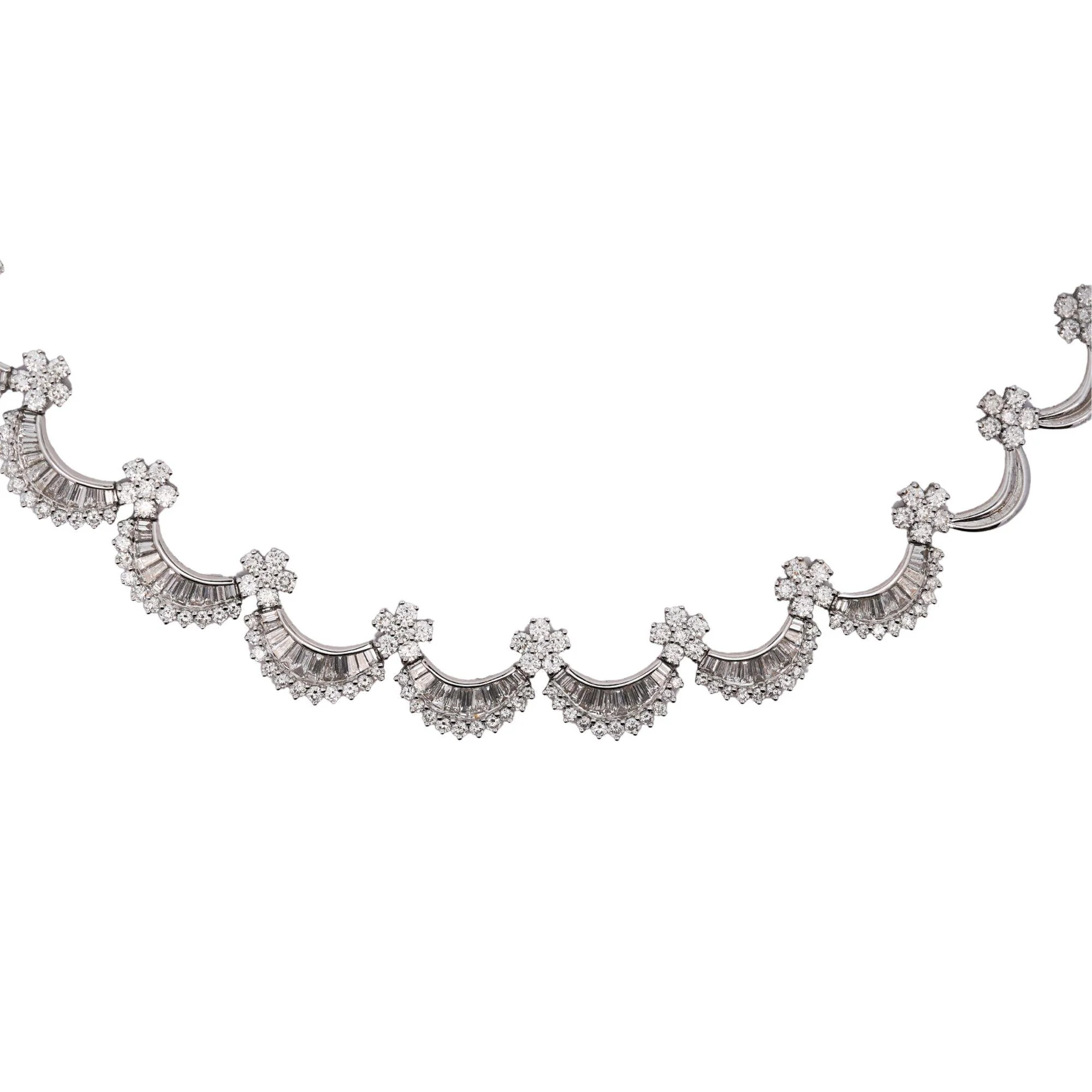 12 Carat Baguette Round Cut Diamond Floral Fan 18K White Gold Choker Necklace - Image 6