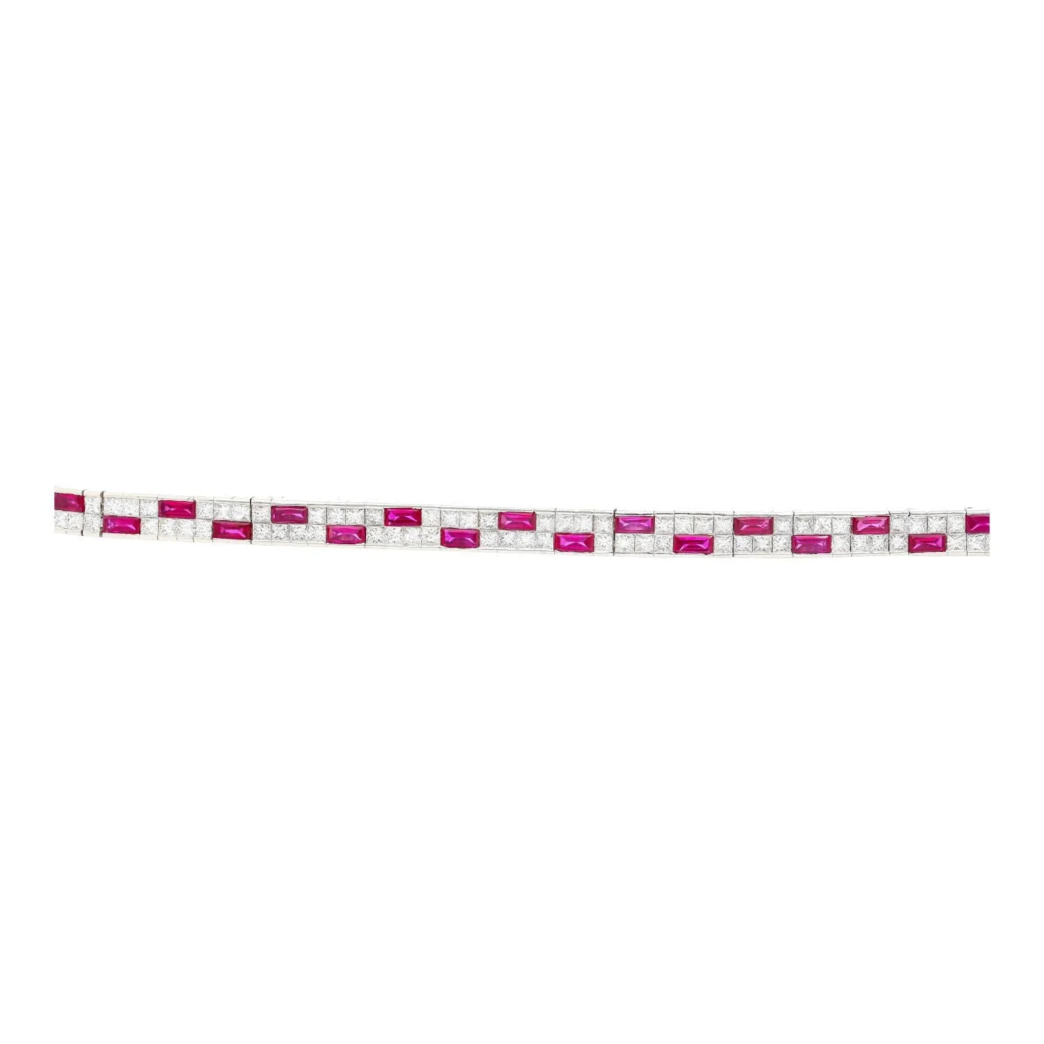 12 Carat Channel Set Art Deco Style Ruby & Diamond Bracelet in 18k White Gold - Image 2