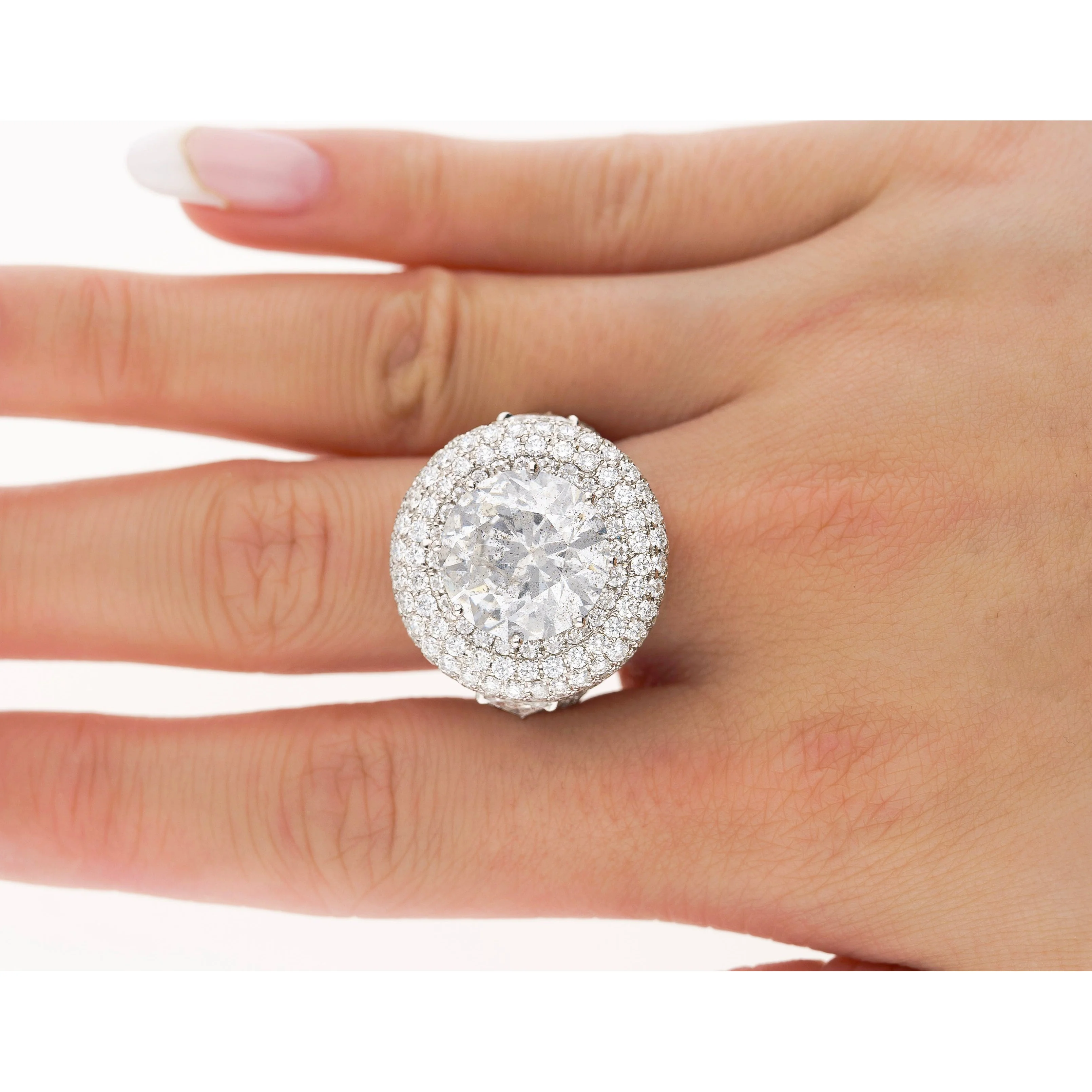 7.71 Carat Round Cut I2 Natural Diamond Cluster Ring in 18K White Gold - Image 8