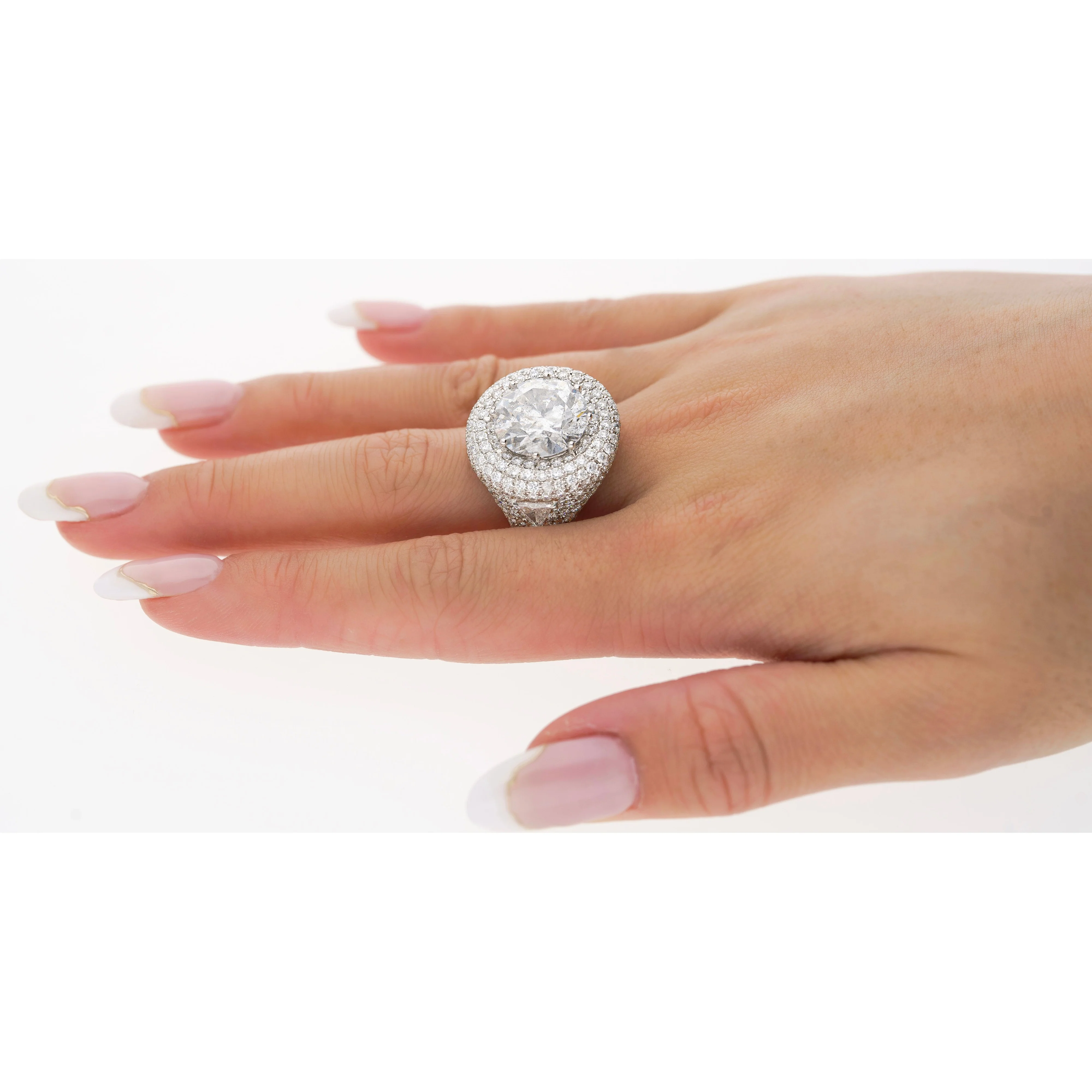 7.71 Carat Round Cut I2 Natural Diamond Cluster Ring in 18K White Gold - Image 9