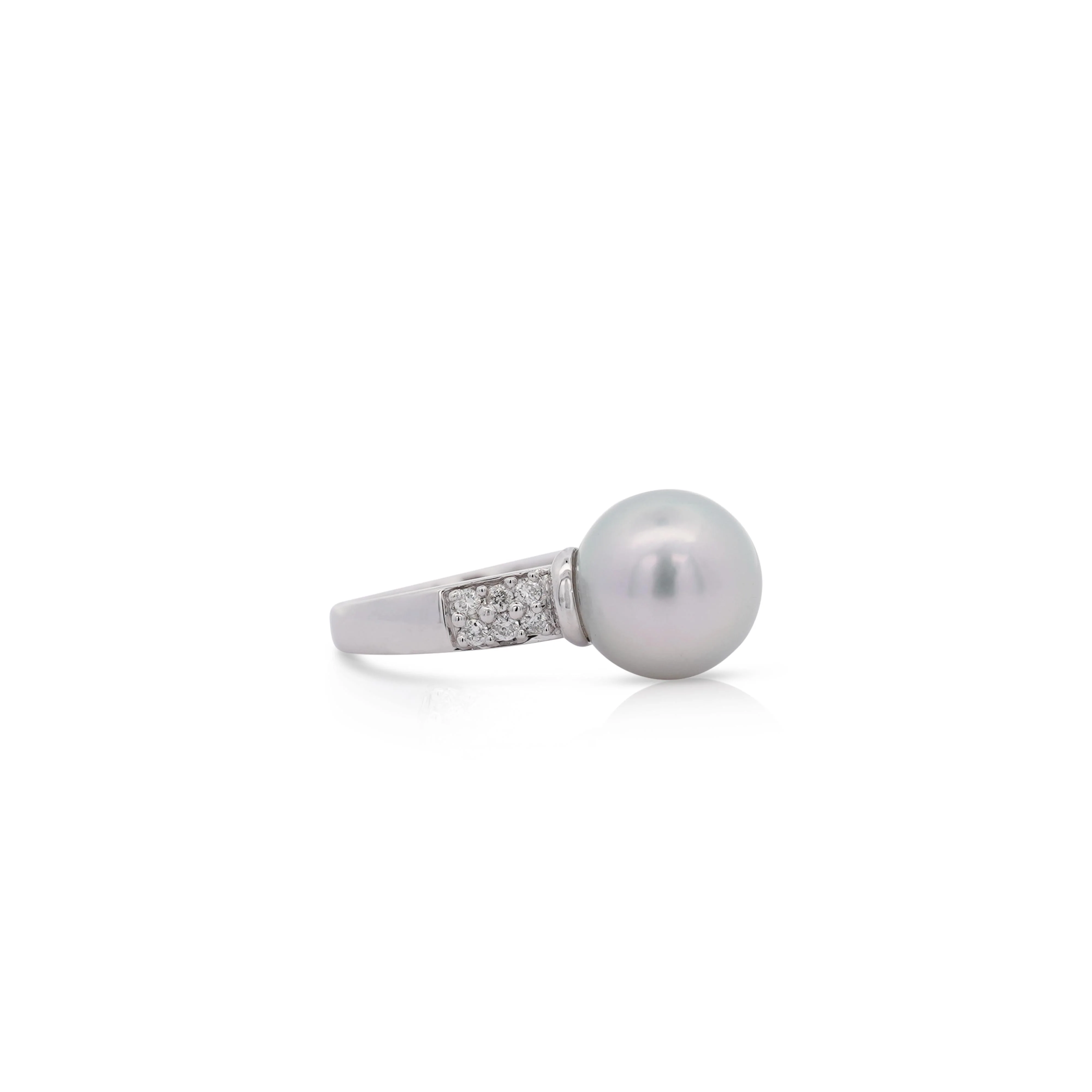 12mm Cultured South Sea Pearl & Round Diamond Ring in Platinum - Image 4