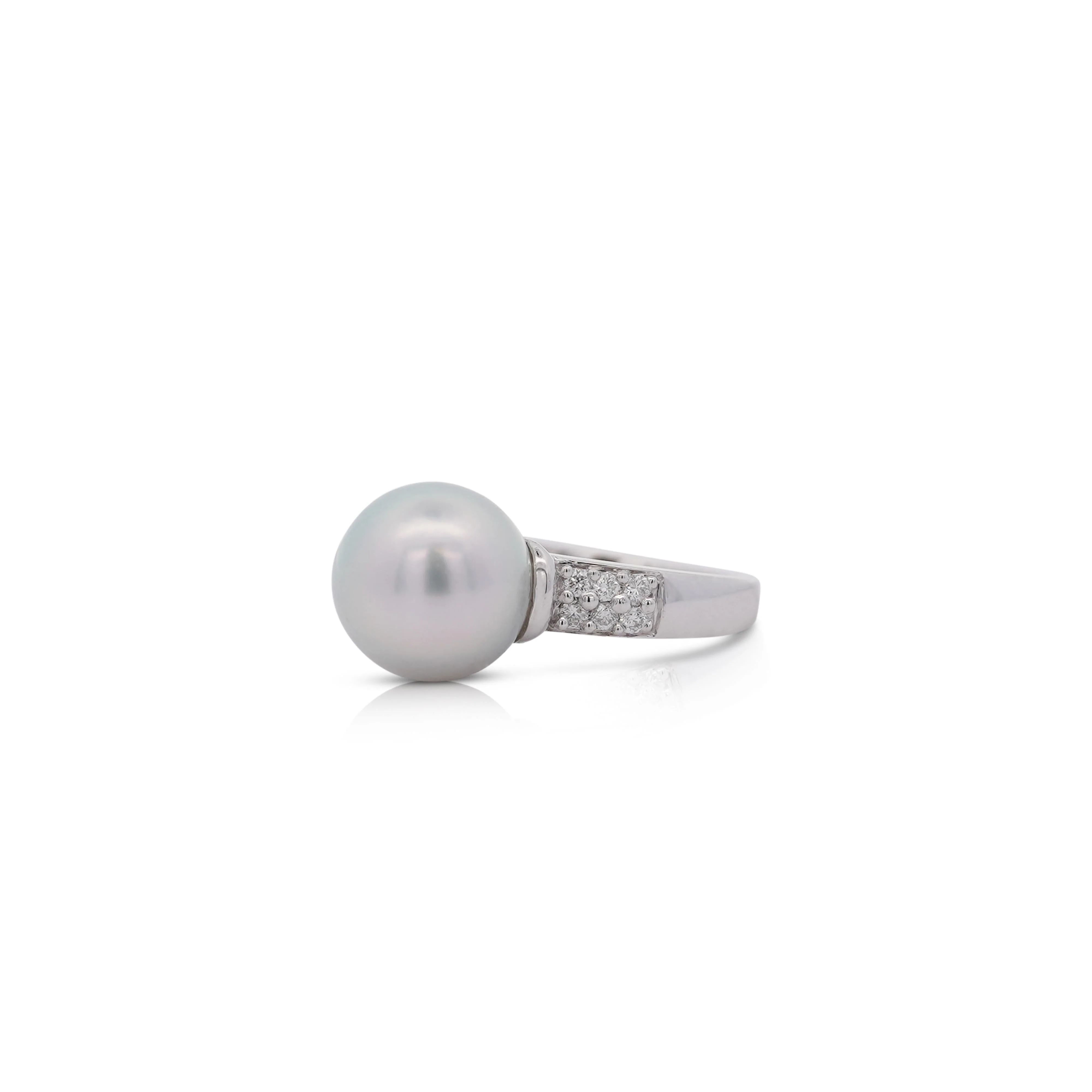 12mm Cultured South Sea Pearl & Round Diamond Ring in Platinum - Image 5