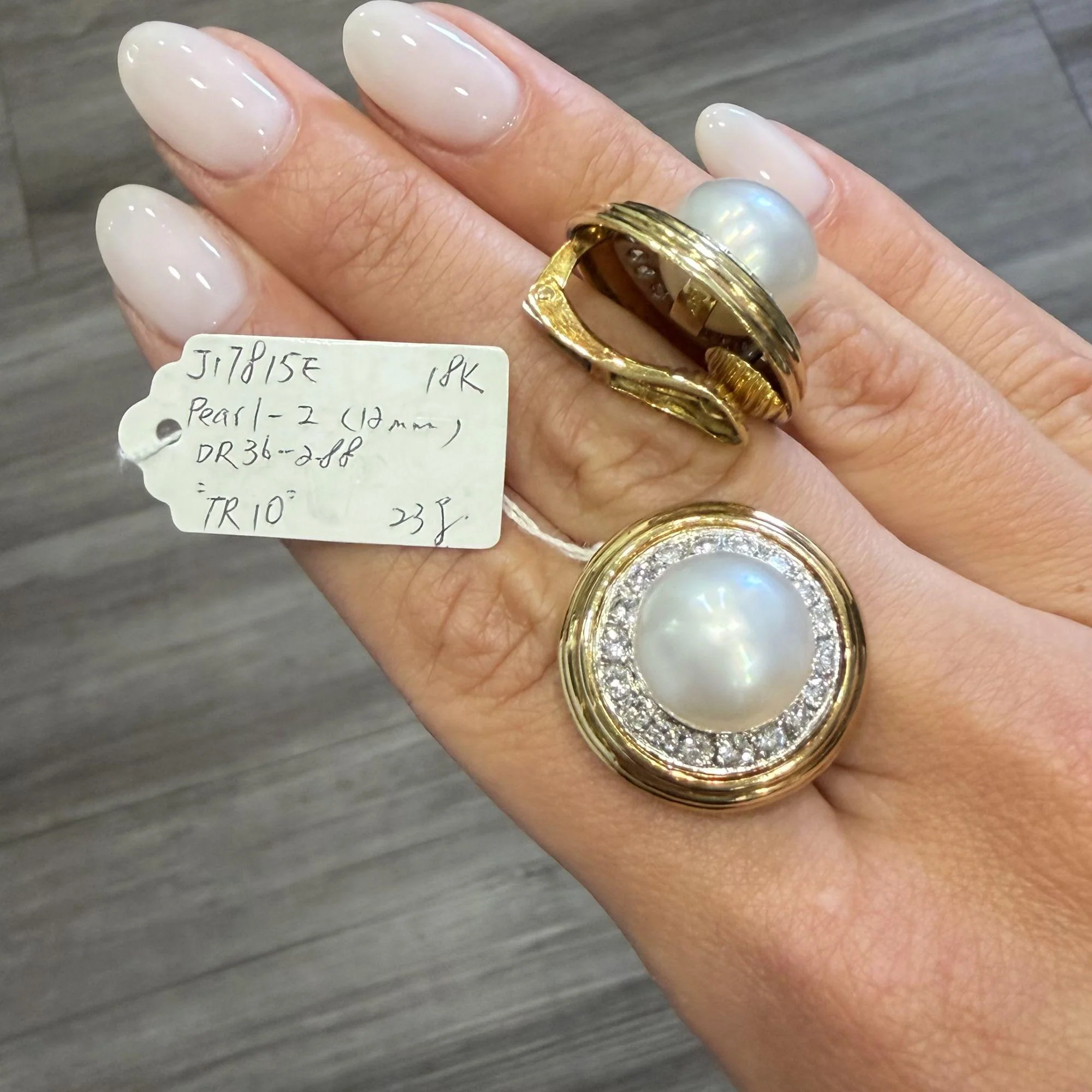 12mm South Sea Pearl 2.88 Carat Diamond Halo 18K Two Tone Gold Clip On Earring - Image 10