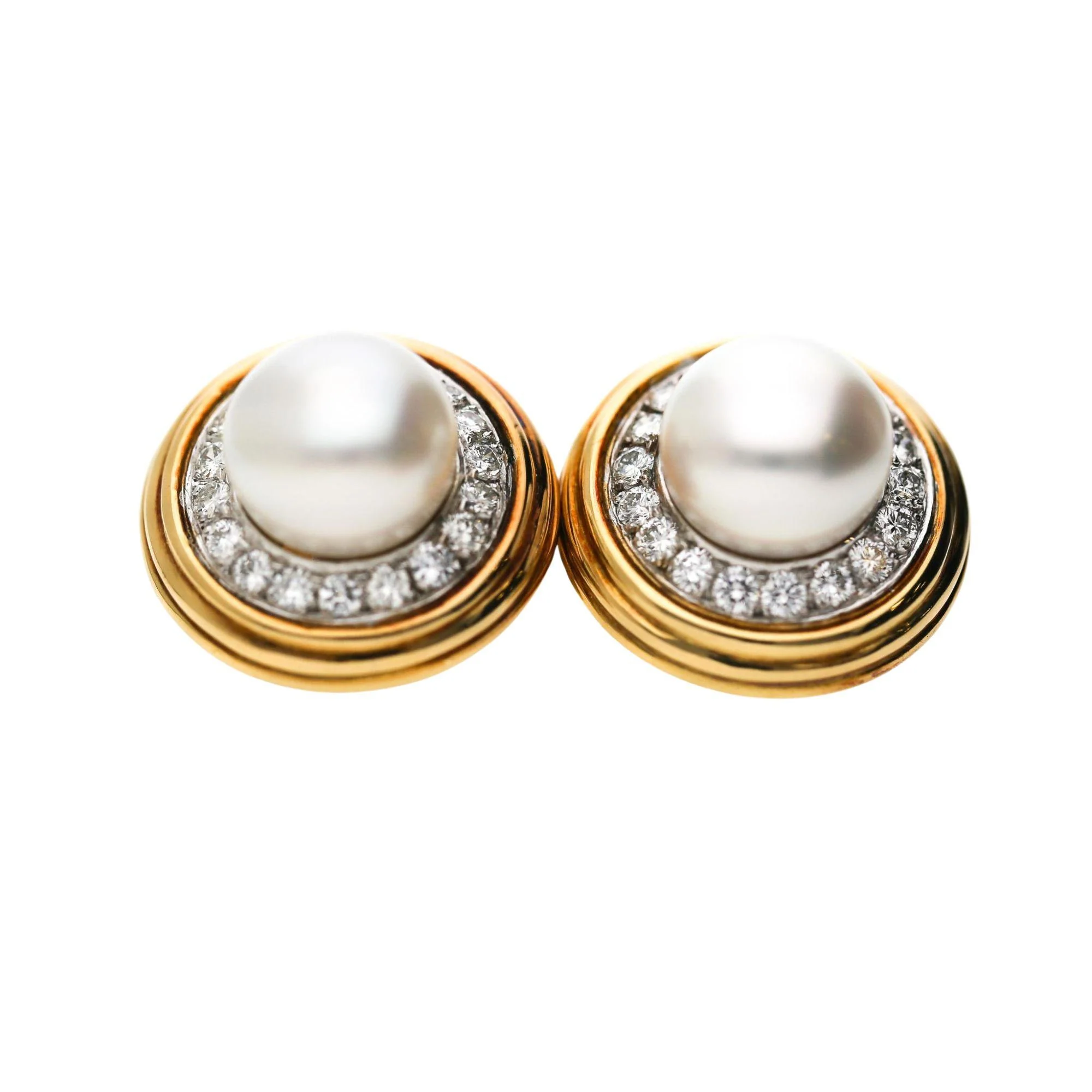 12mm South Sea Pearl 2.88 Carat Diamond Halo 18K Two Tone Gold Clip On Earring - Image 4