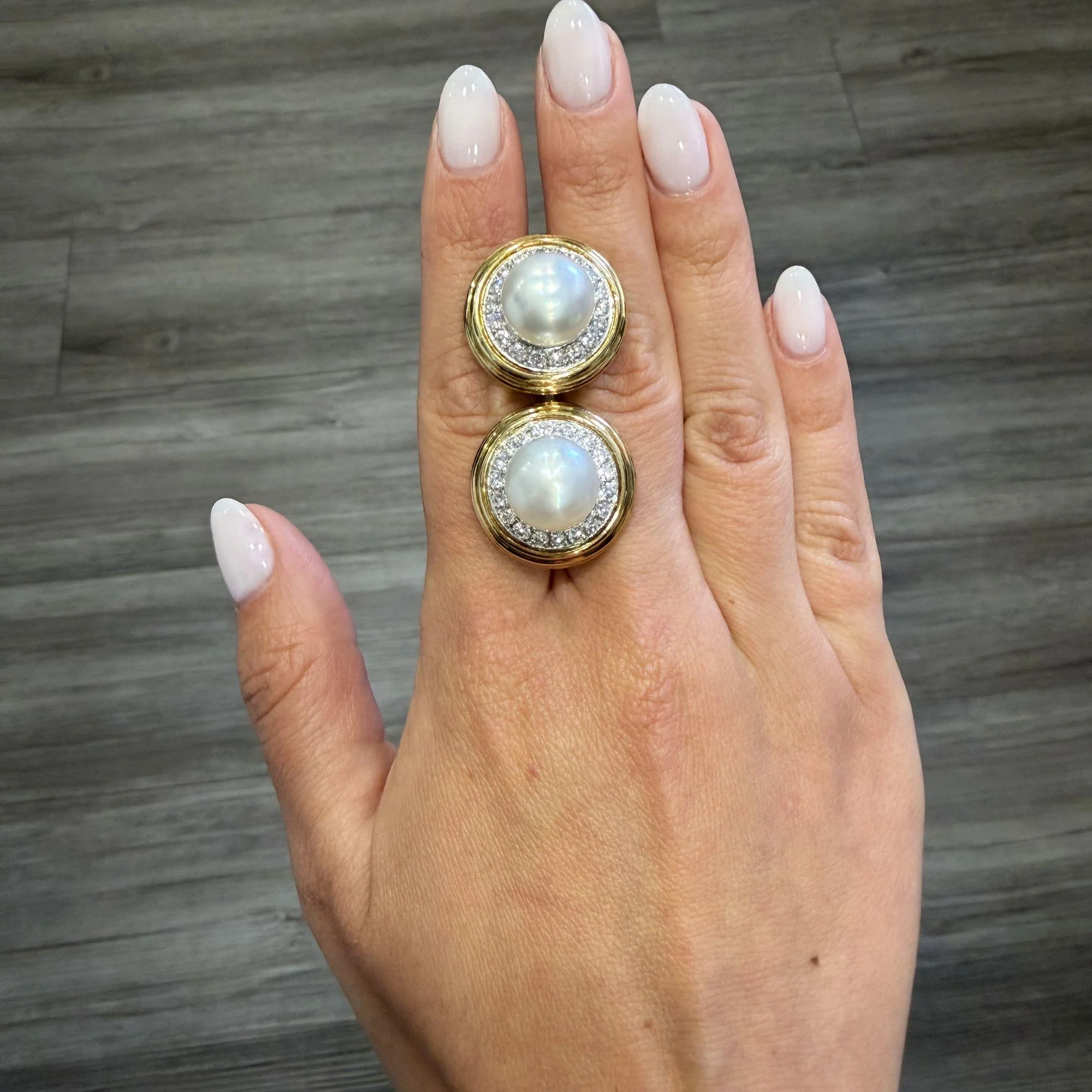12mm South Sea Pearl 2.88 Carat Diamond Halo 18K Two Tone Gold Clip On Earring - Image 5