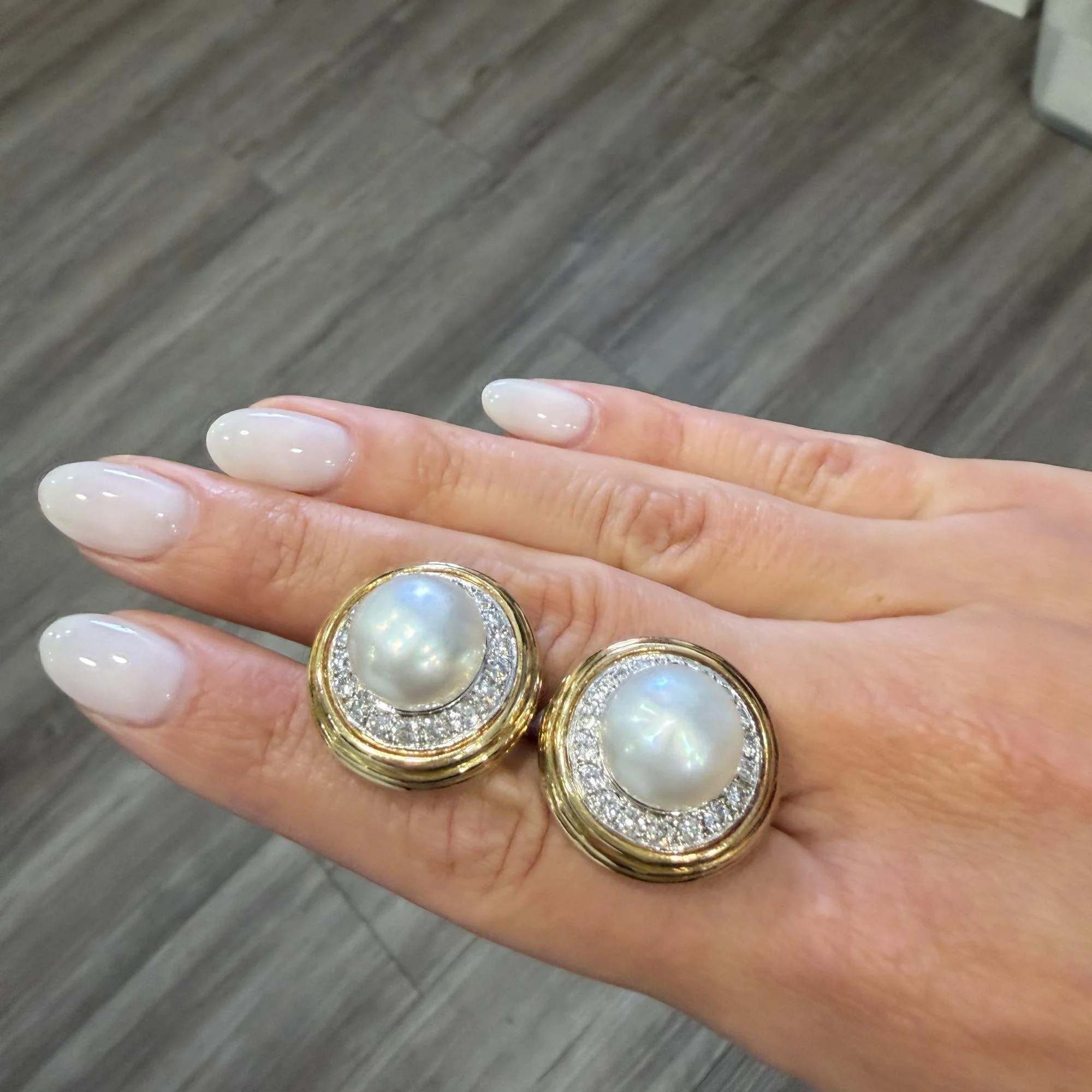 12mm South Sea Pearl 2.88 Carat Diamond Halo 18K Two Tone Gold Clip On Earring - Image 6