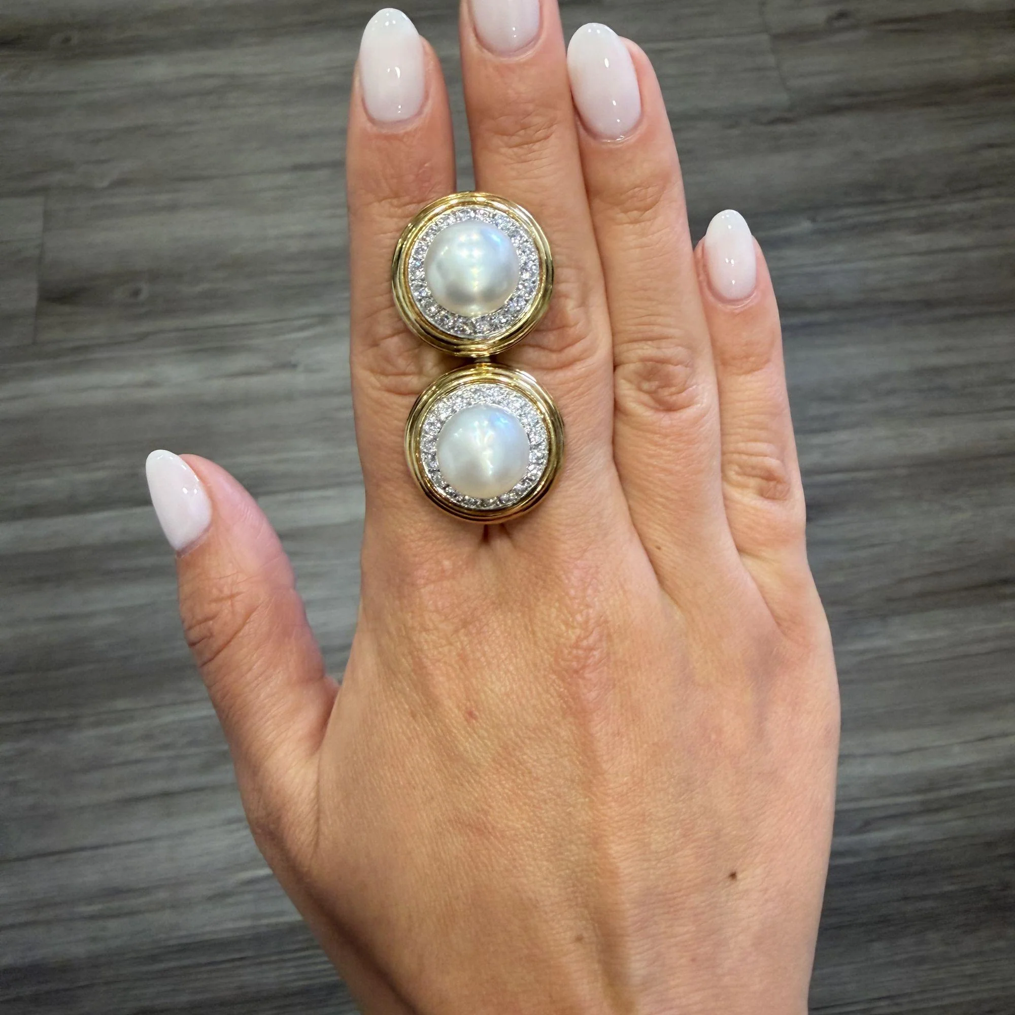 12mm South Sea Pearl 2.88 Carat Diamond Halo 18K Two Tone Gold Clip On Earring - Image 7