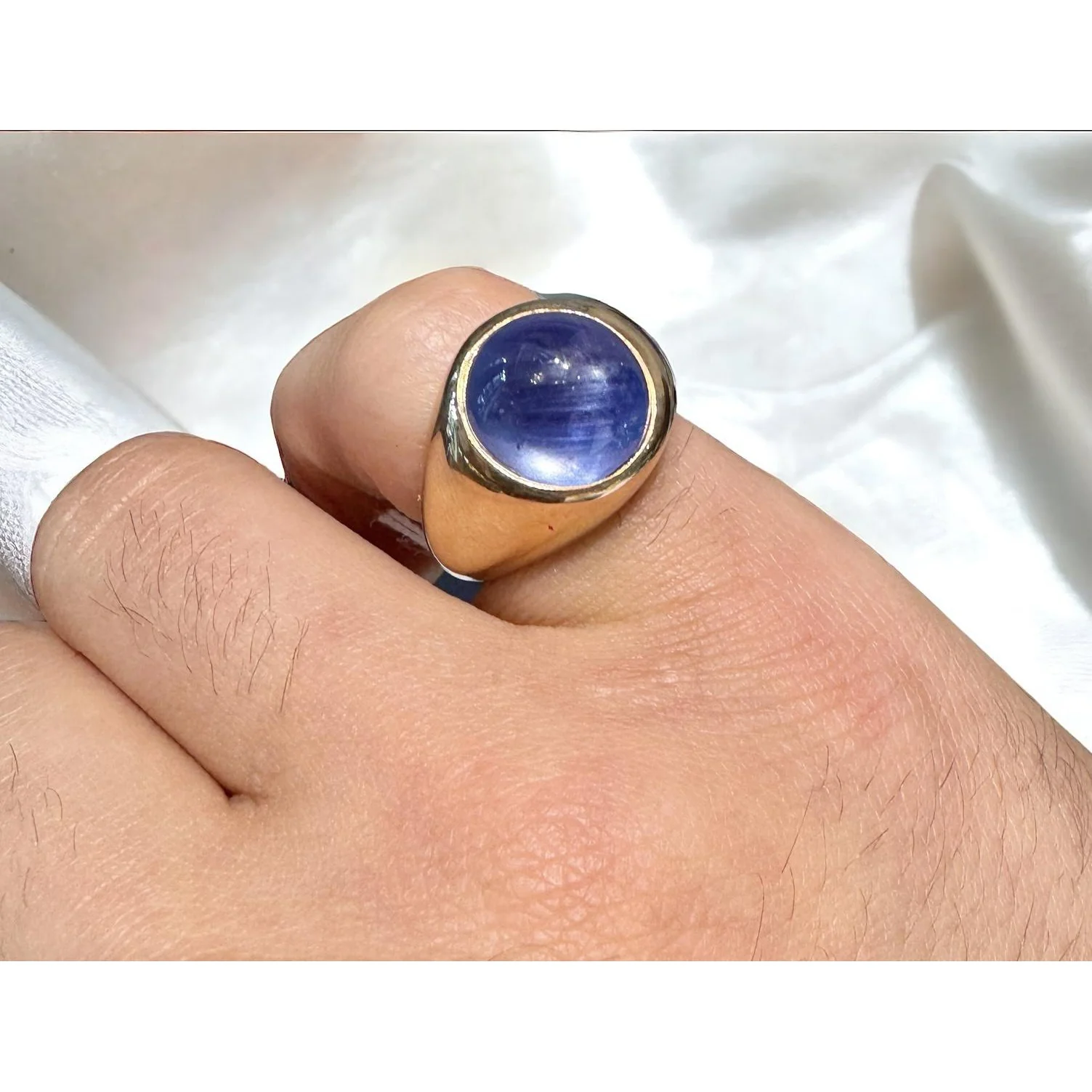 13.83 Carat No Heat Sri Lanka Blue Star Sapphire Solitaire Bezel 18K Men's Ring - Image 2