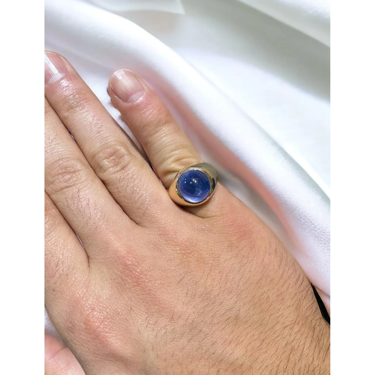 13.83 Carat No Heat Sri Lanka Blue Star Sapphire Solitaire Bezel 18K Men's Ring - Image 6