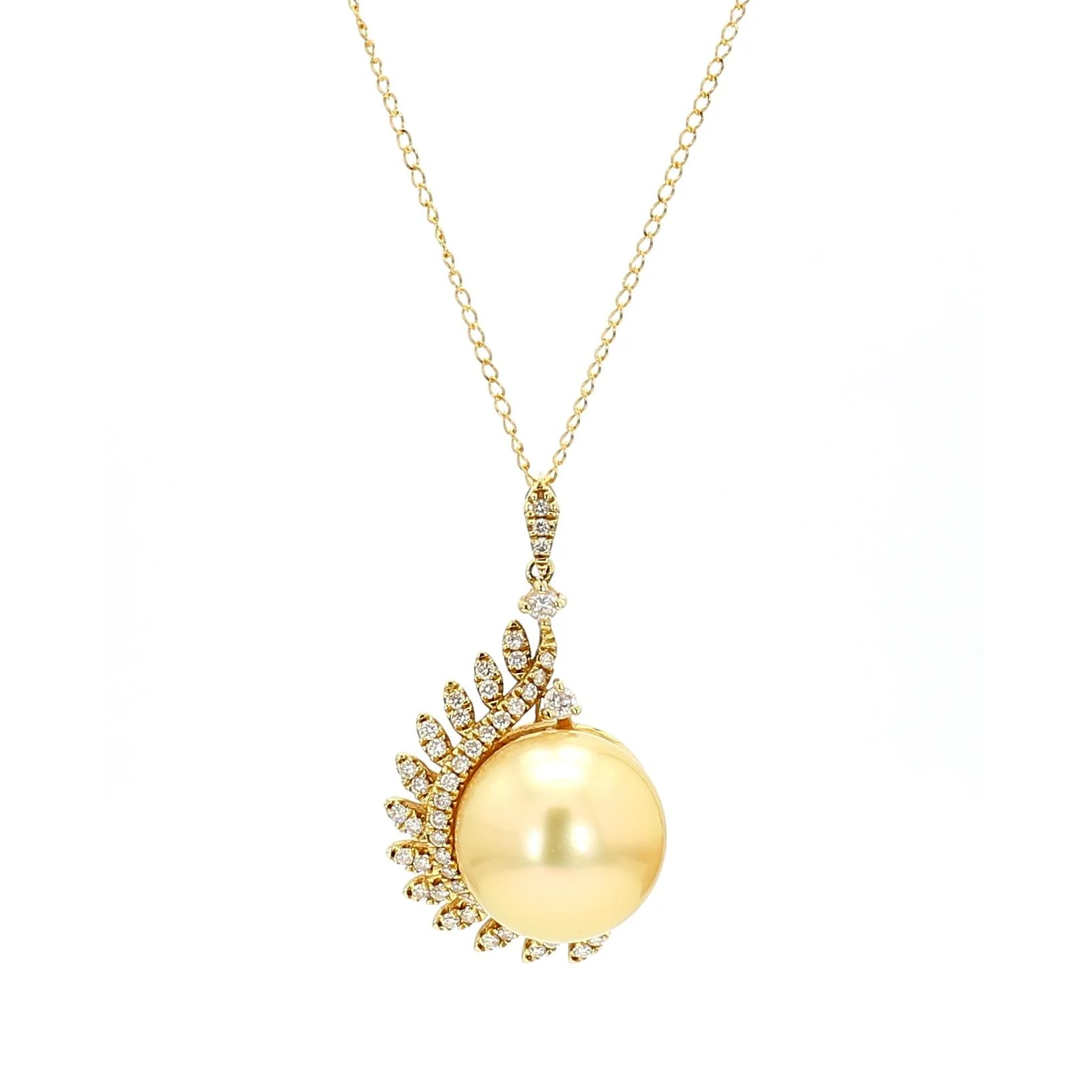 13mm Golden South Sea Pearl & Diamond 18K Gold Pendant Necklace