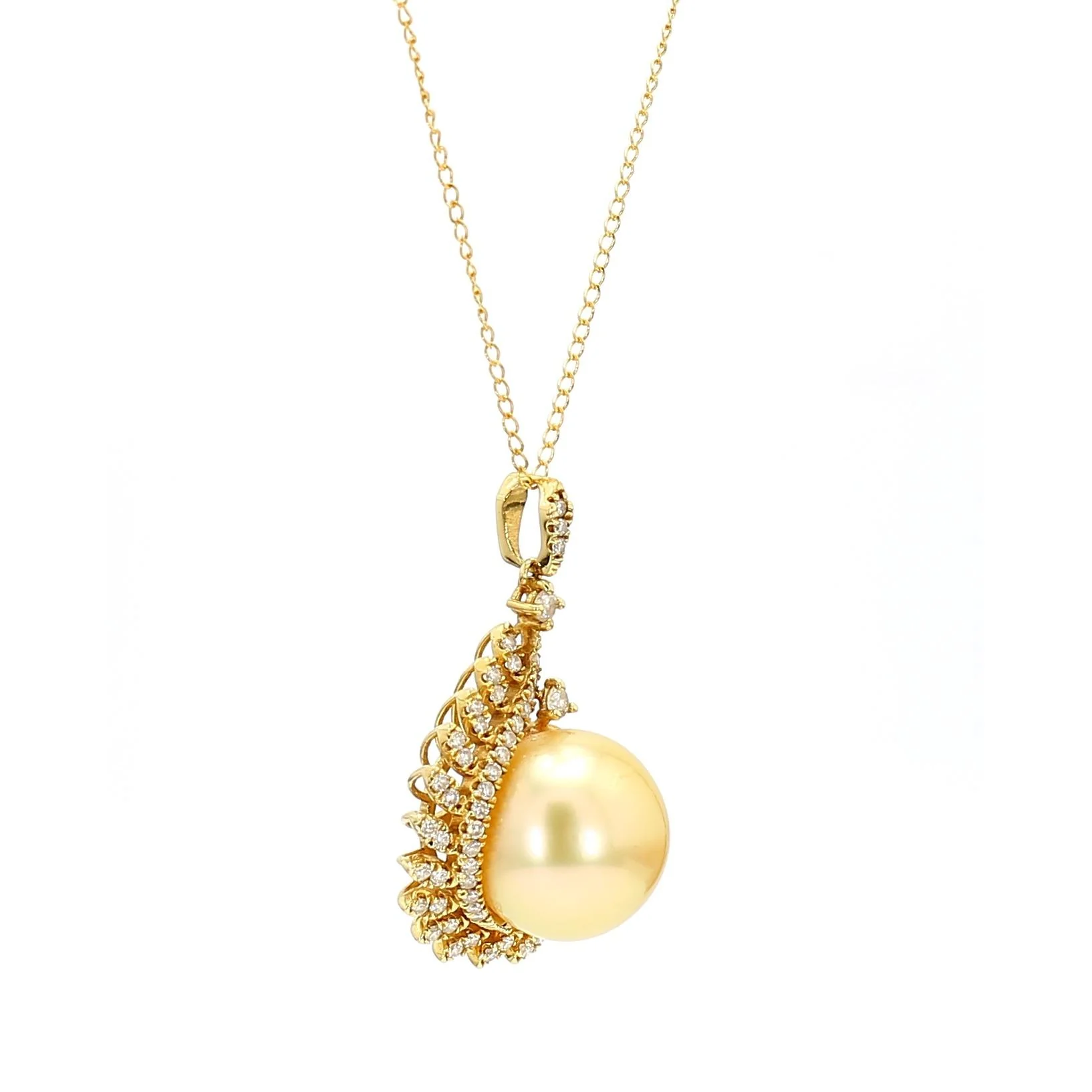 13mm Golden South Sea Pearl & Diamond 18K Gold Pendant Necklace - Image 10