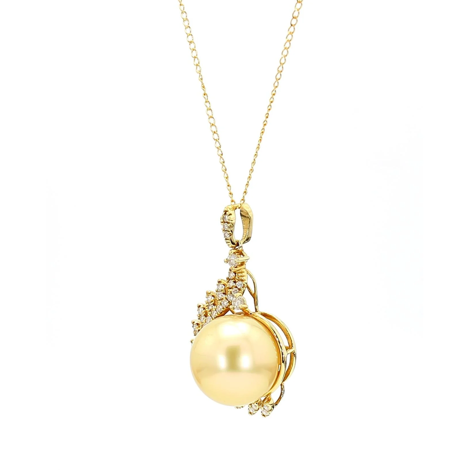 13mm Golden South Sea Pearl & Diamond 18K Gold Pendant Necklace - Image 4