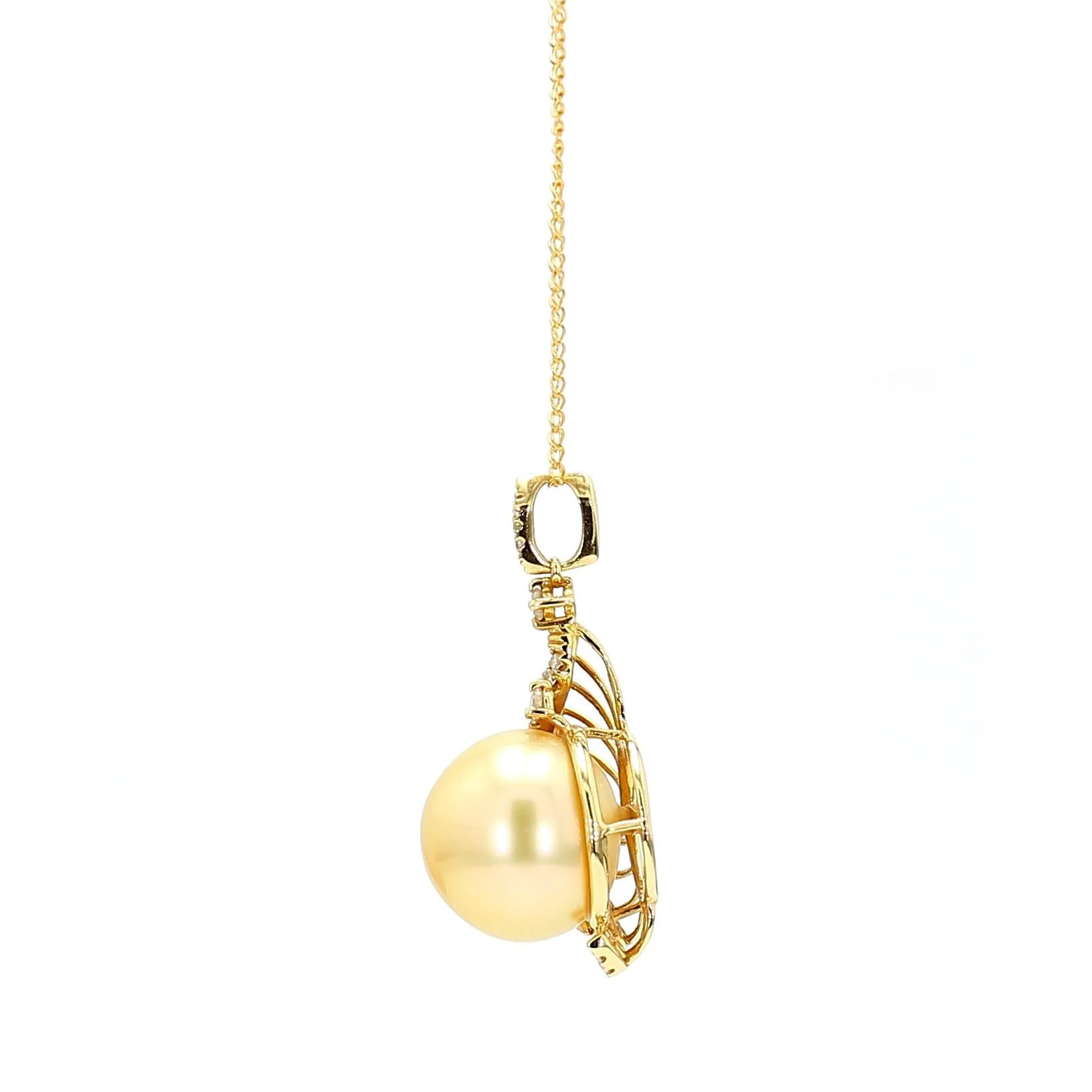 13mm Golden South Sea Pearl & Diamond 18K Gold Pendant Necklace - Image 5