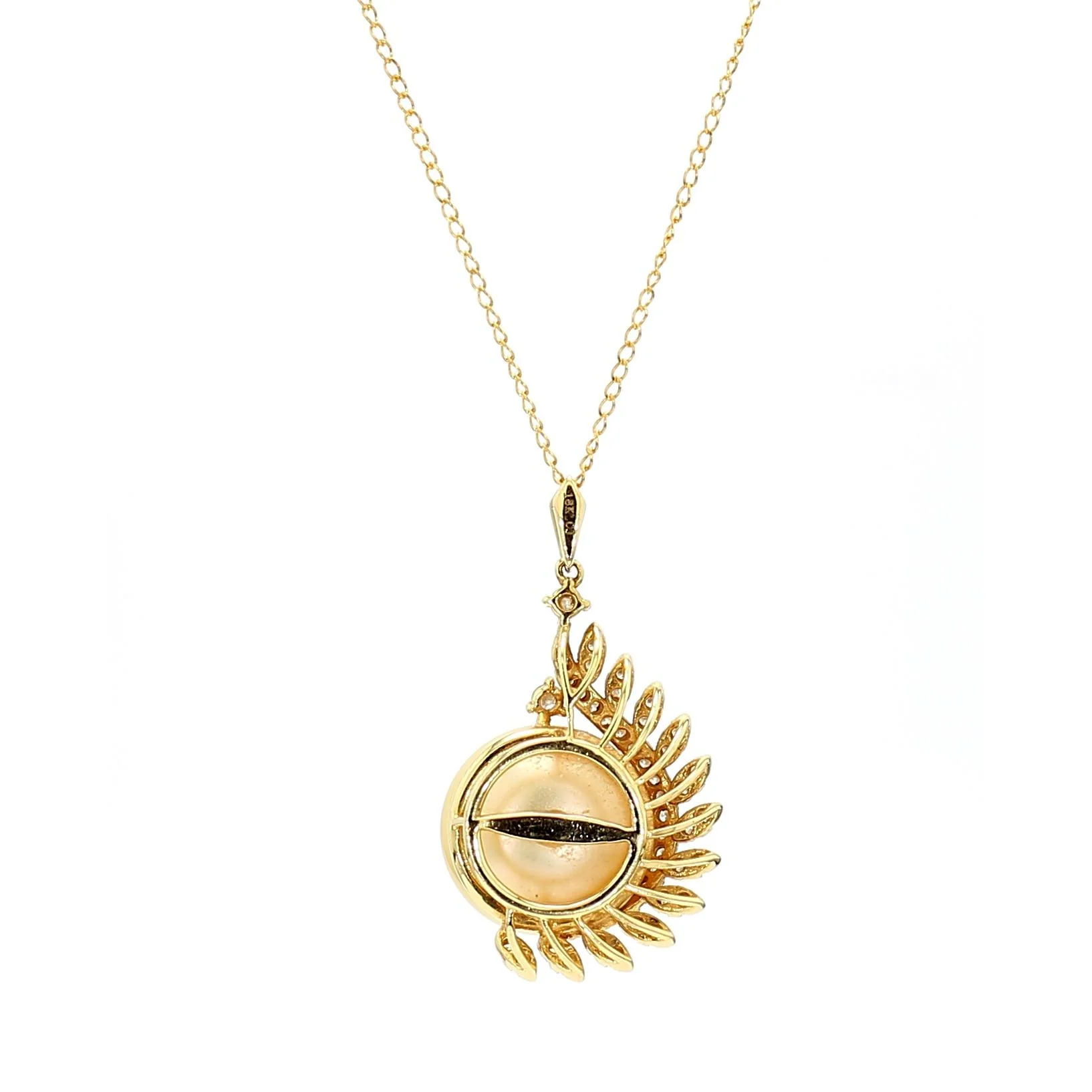 13mm Golden South Sea Pearl & Diamond 18K Gold Pendant Necklace - Image 8