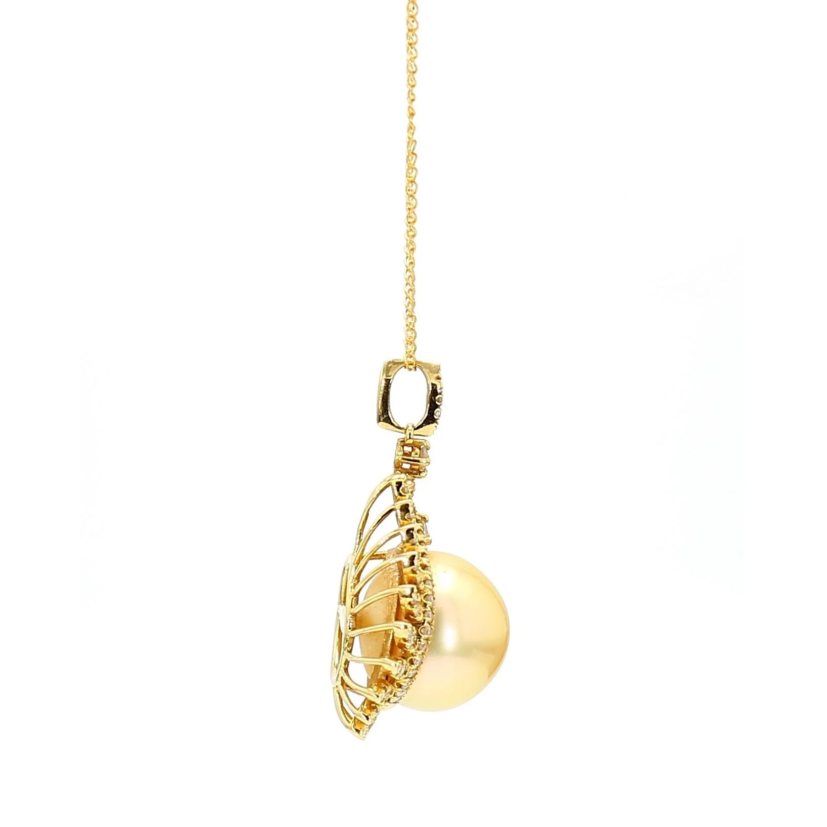 13mm Golden South Sea Pearl & Diamond 18K Gold Pendant Necklace - Image 9
