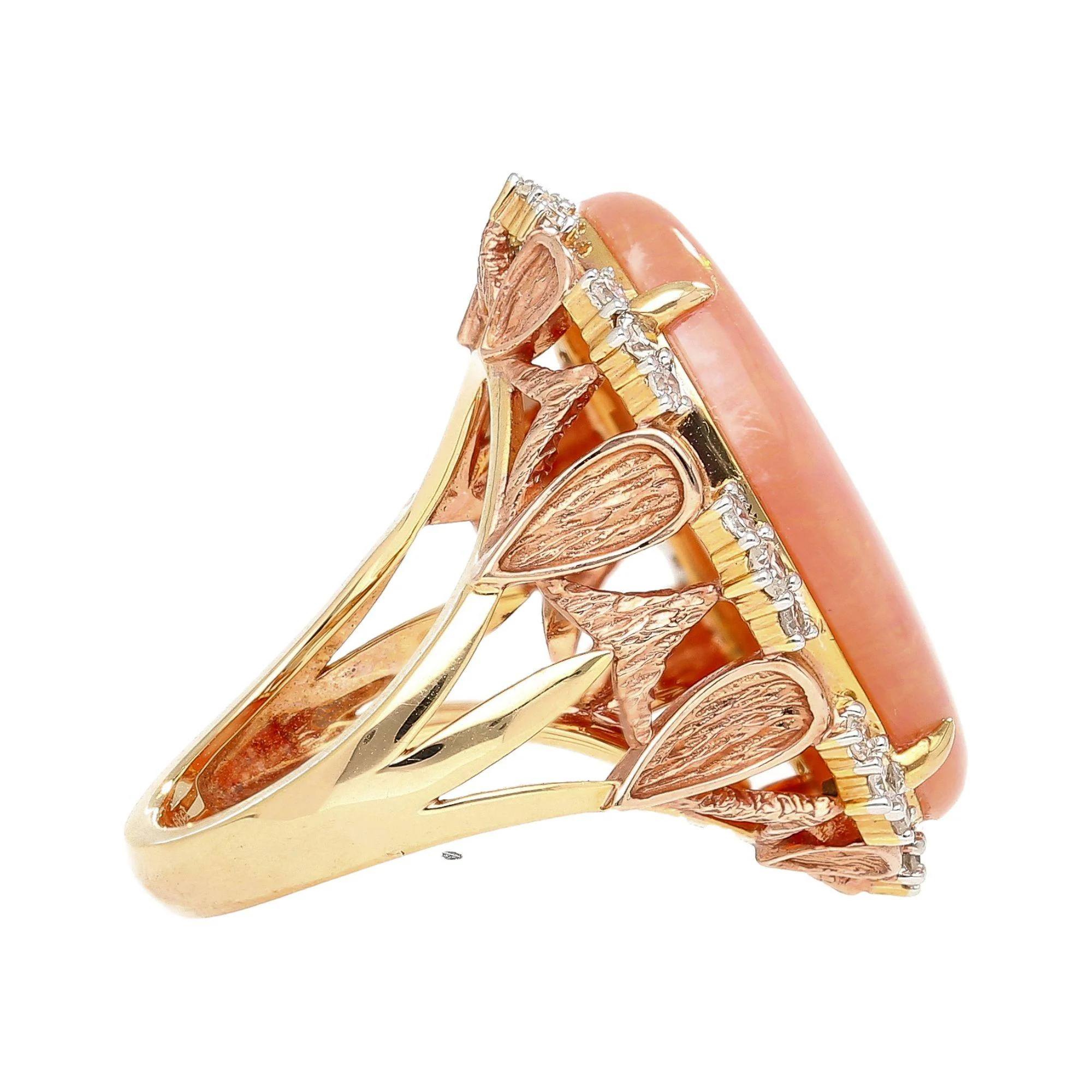 14.24 Carat Pink Opal & Diamond 18K Gold Floral Cocktail Ring - Image 6
