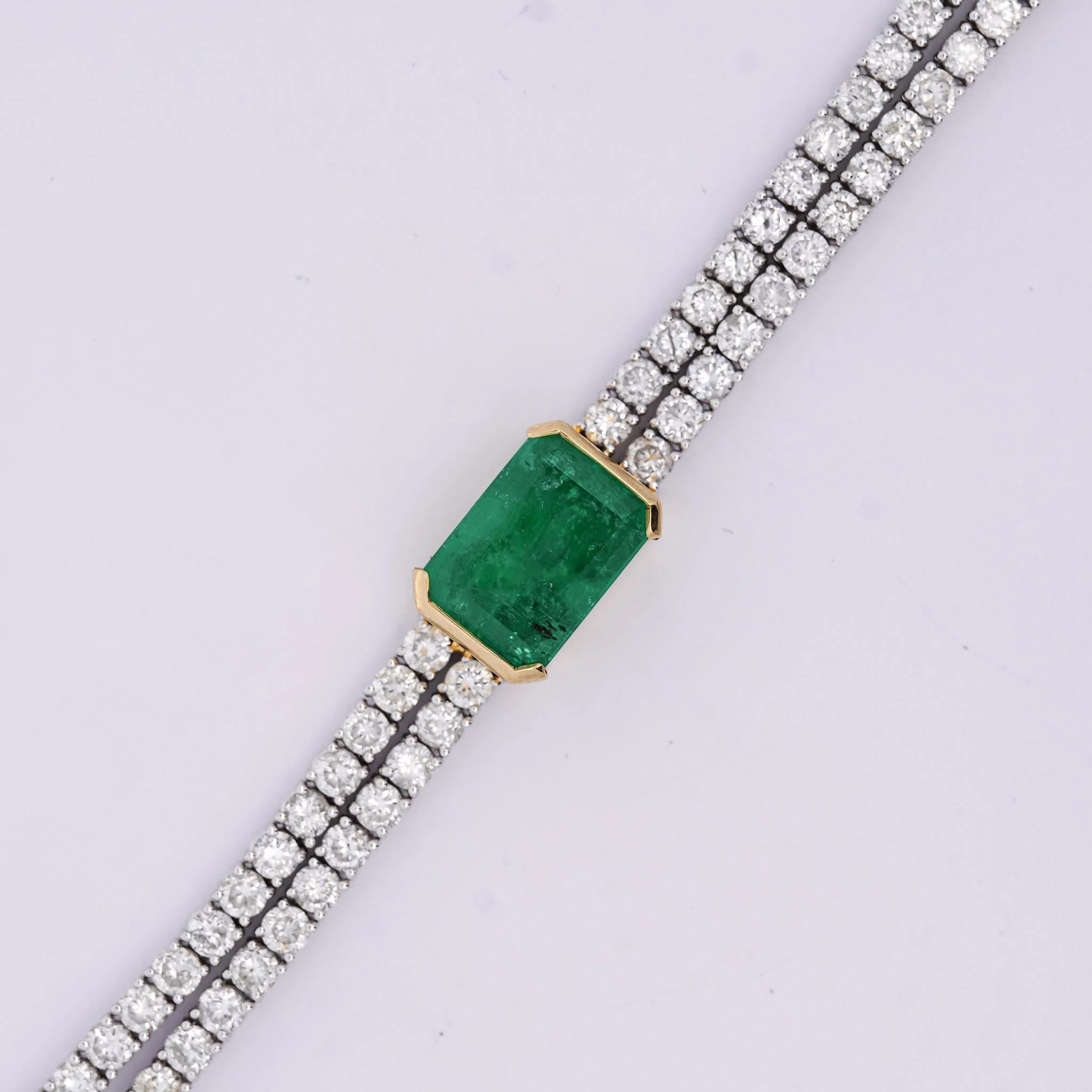14ct Emerald Center and Diamond 2 Strand Tennis Bracelet - Image 10
